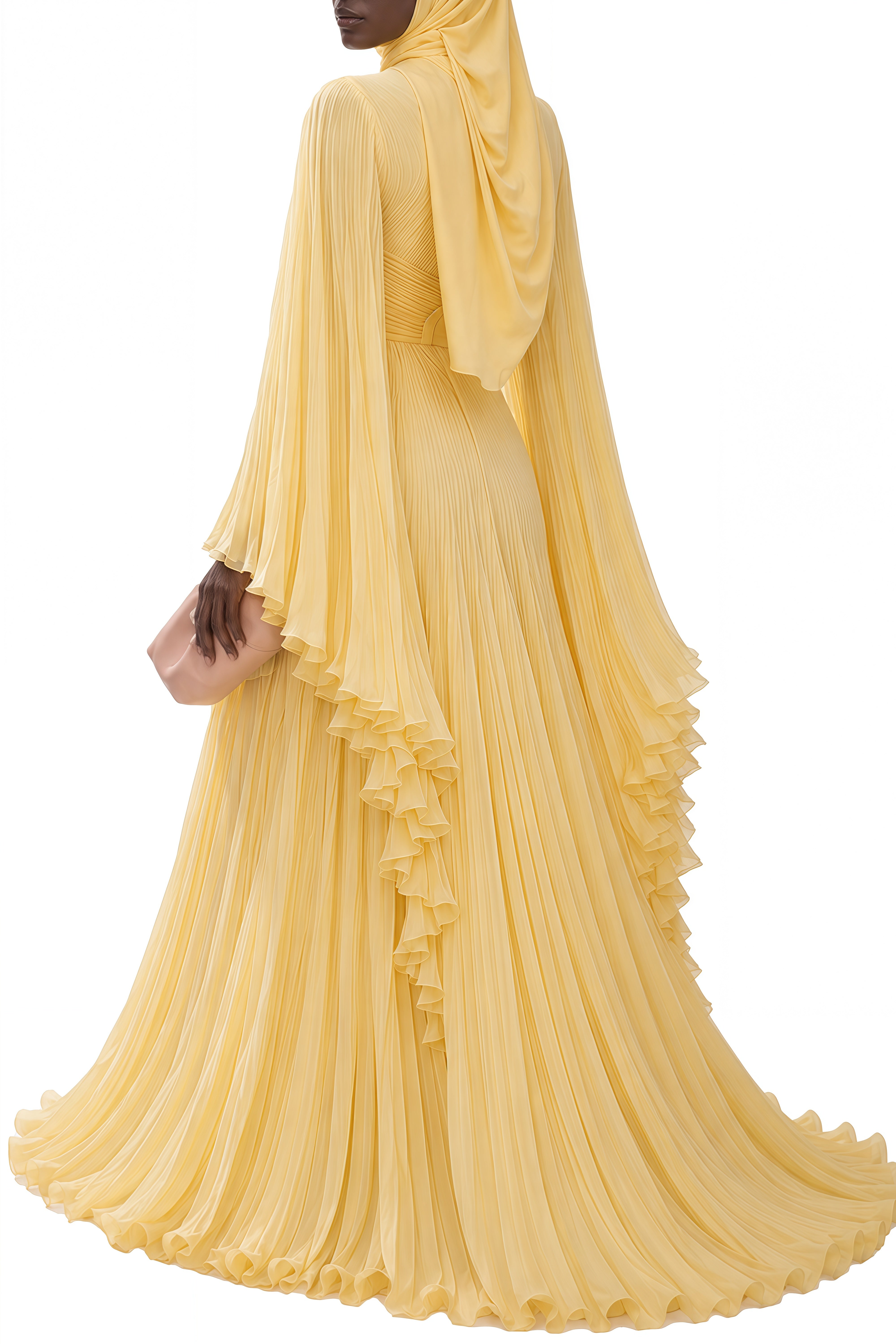 Zephyra Yellow Turtleneck Ruffled Maxi Dress