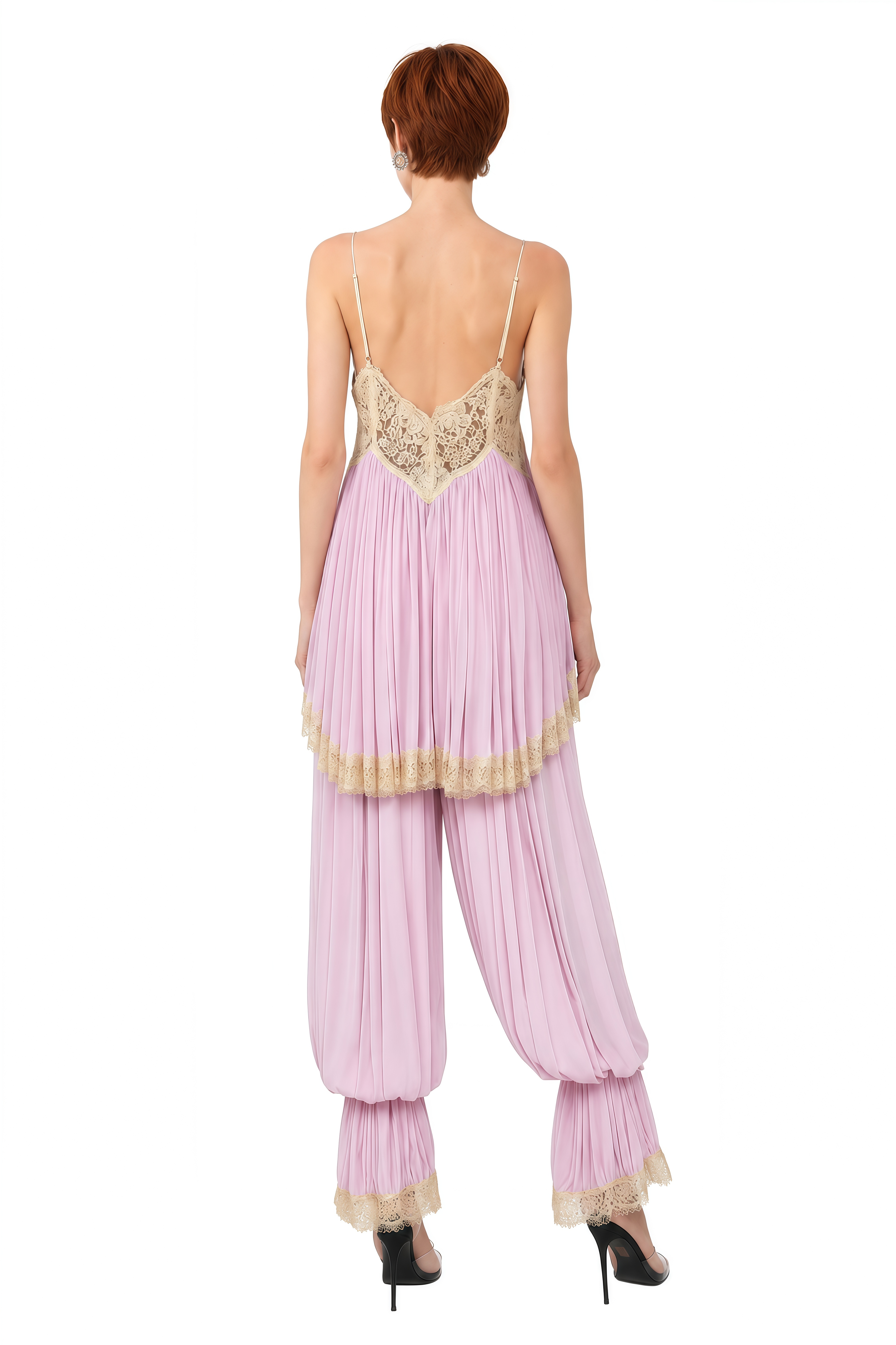 Flora Pink Draped Lace Top & Trousers Set