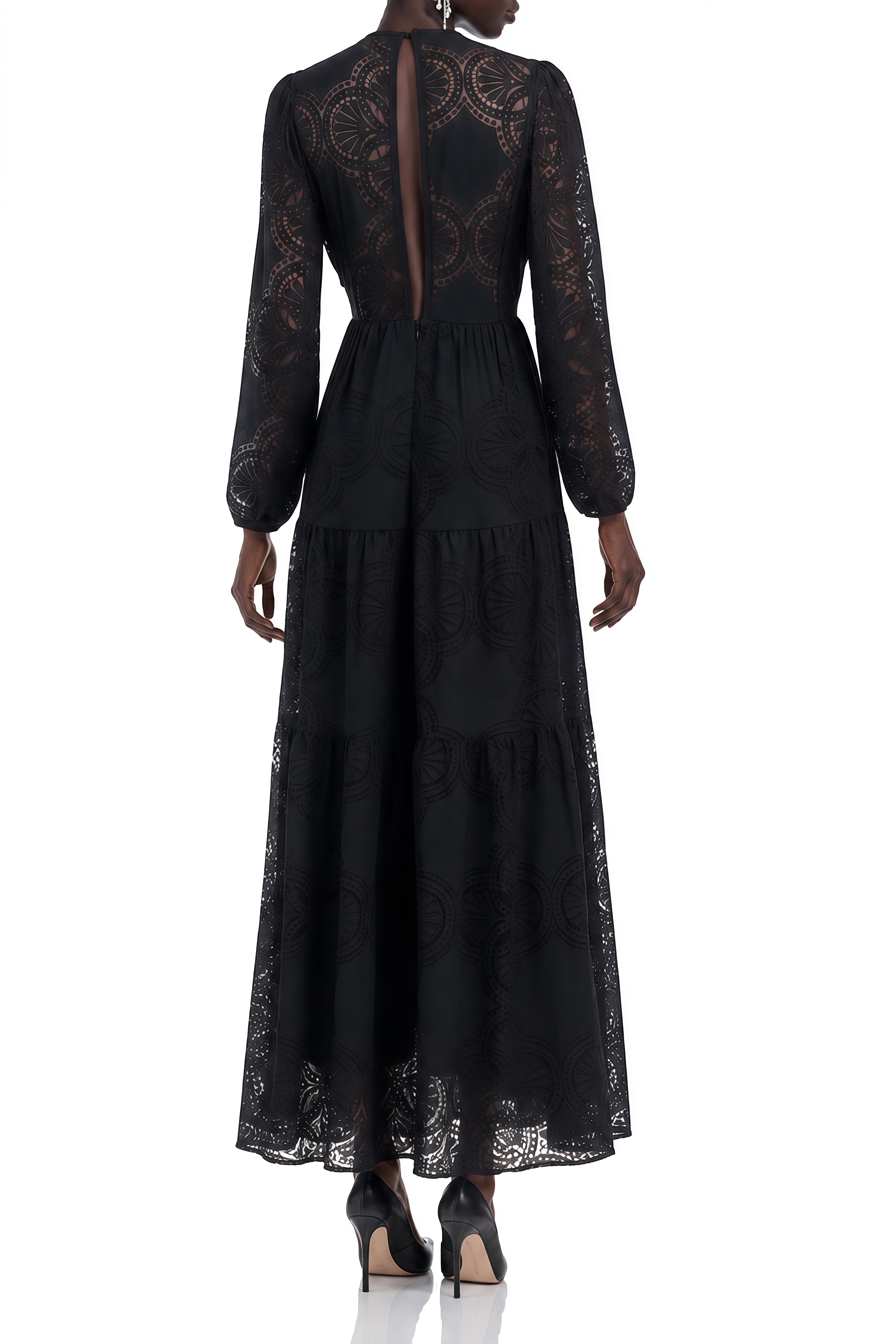 Amelia Black Puff Sleeve Ruched Maxi Dress