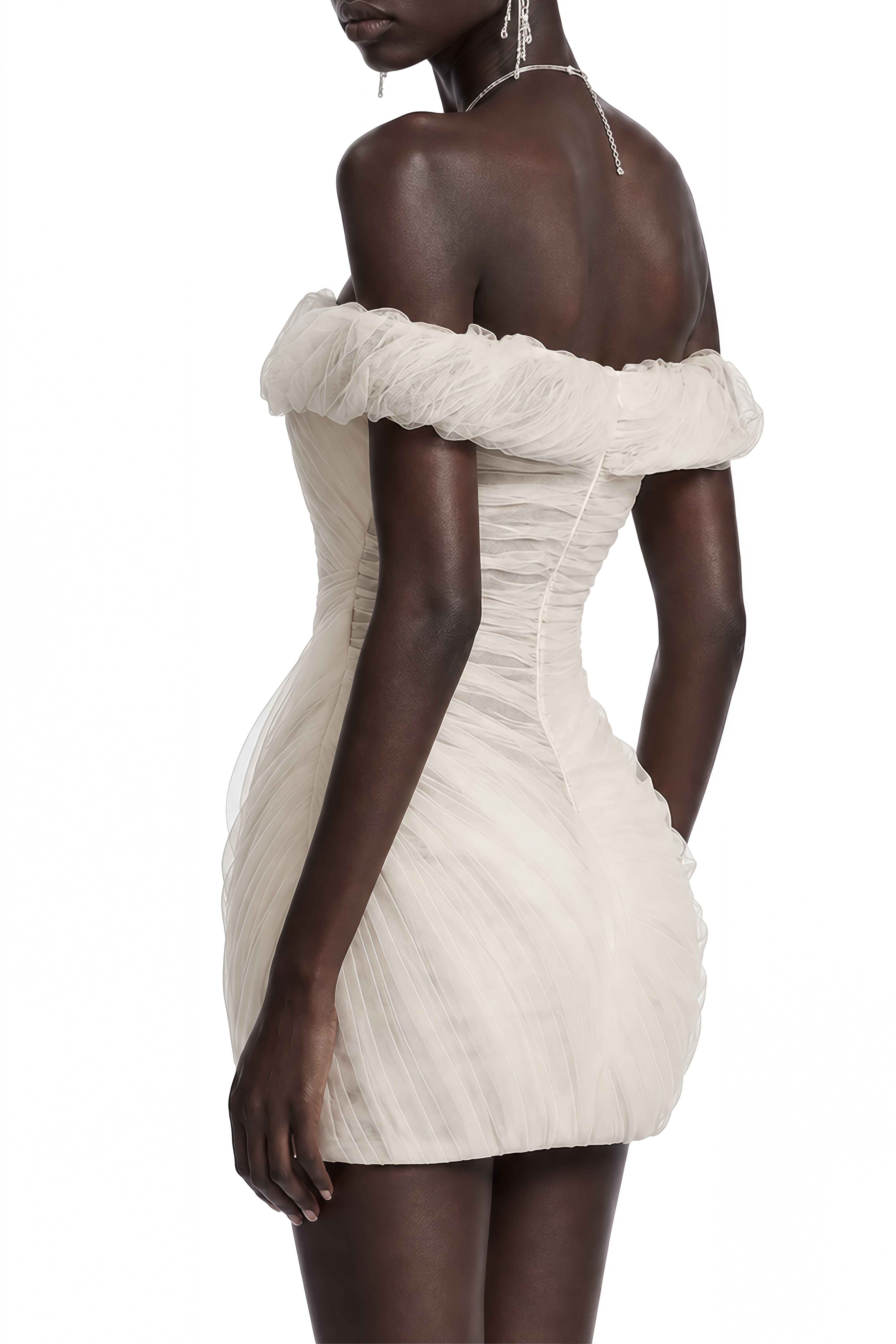 Elodie White Sleeveless Ruched Mini Dress
