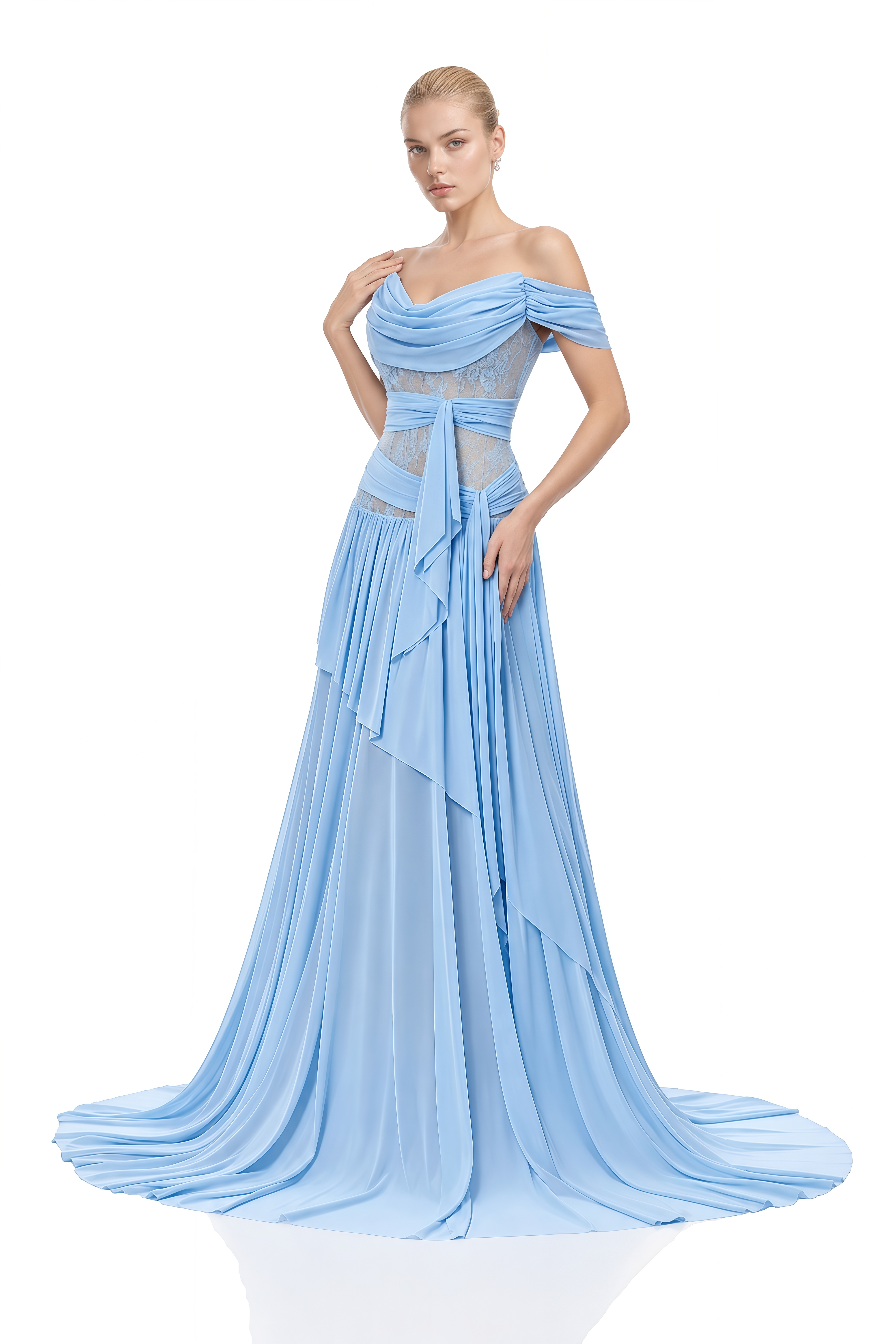 Imogen Blue Off Shoulder Lace Maxi Dress