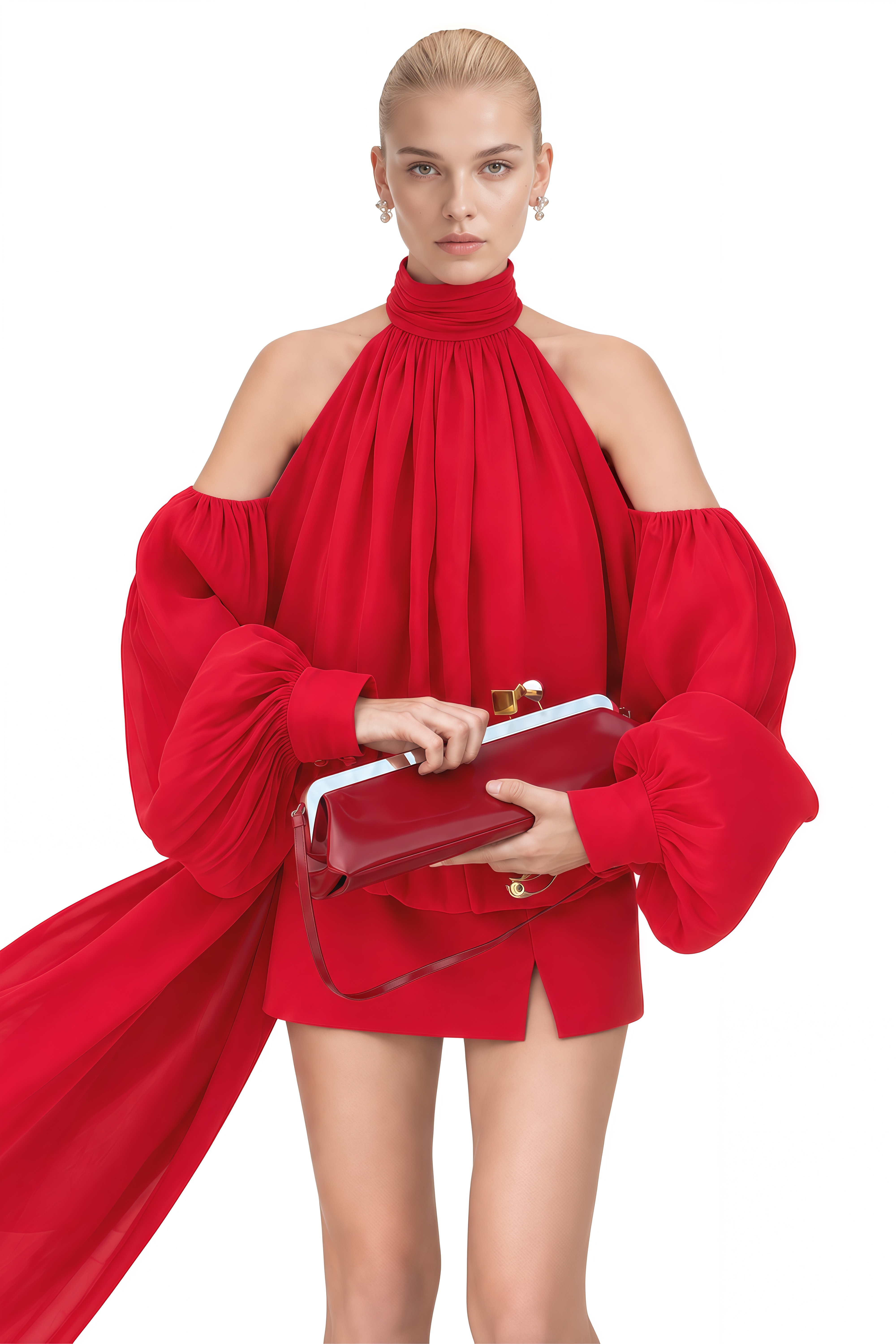 Eloise Red Turtleneck Off Shoulder Top & Skirt Set