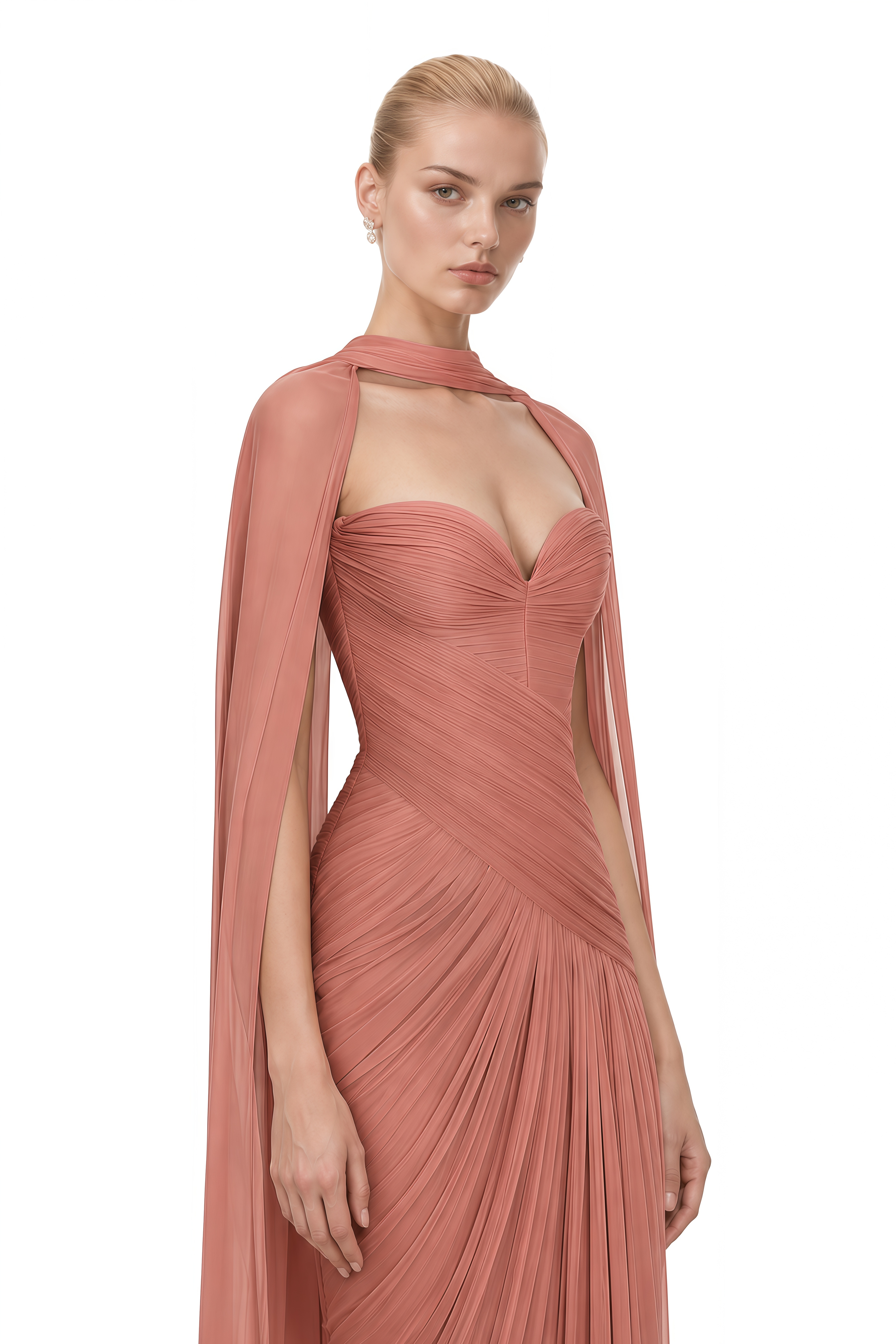 Odette Pink Sweetheart Neck Asymmetrical Maxi Dress