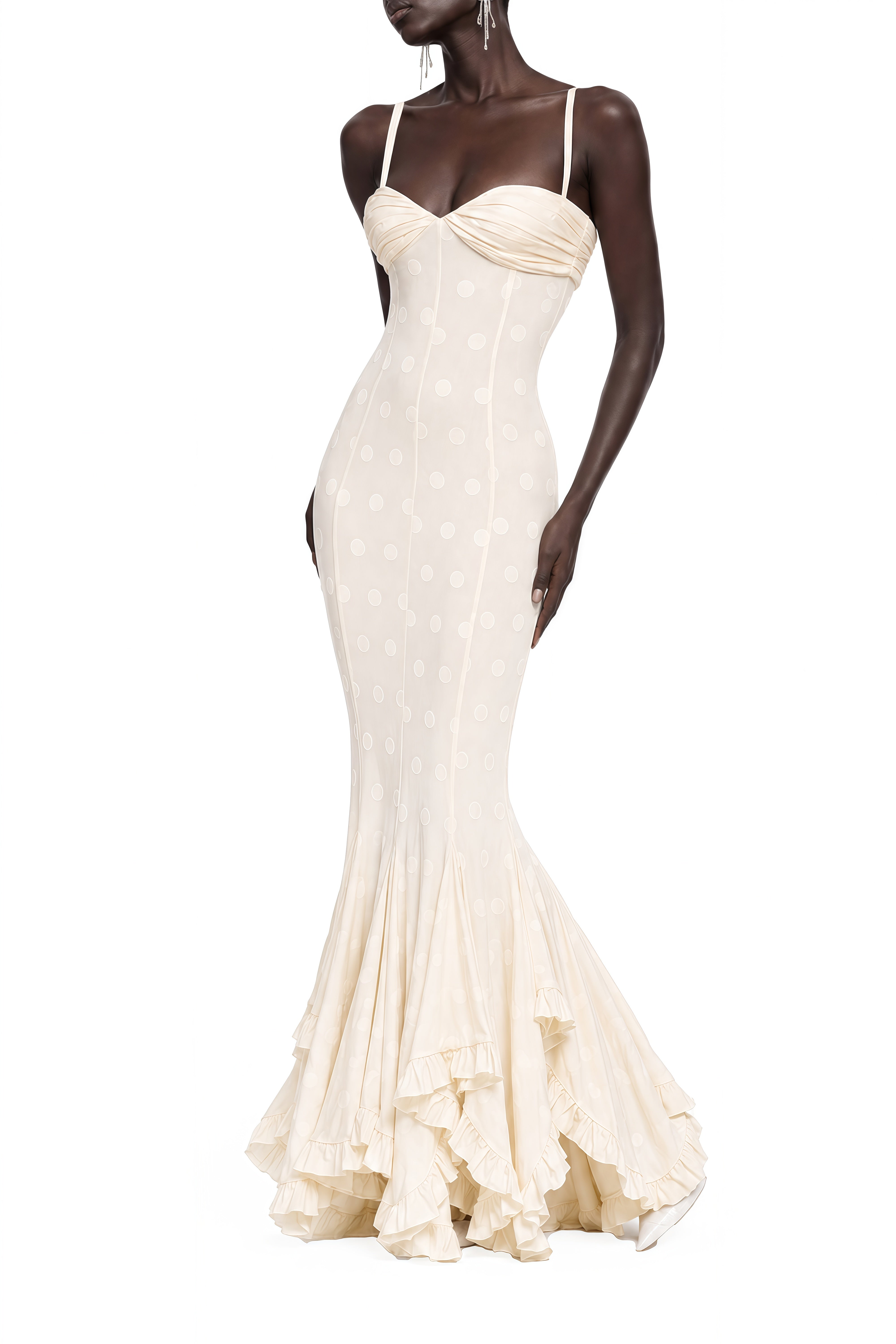 Cecile Ivory Sleeveless Ruched Maxi Dress