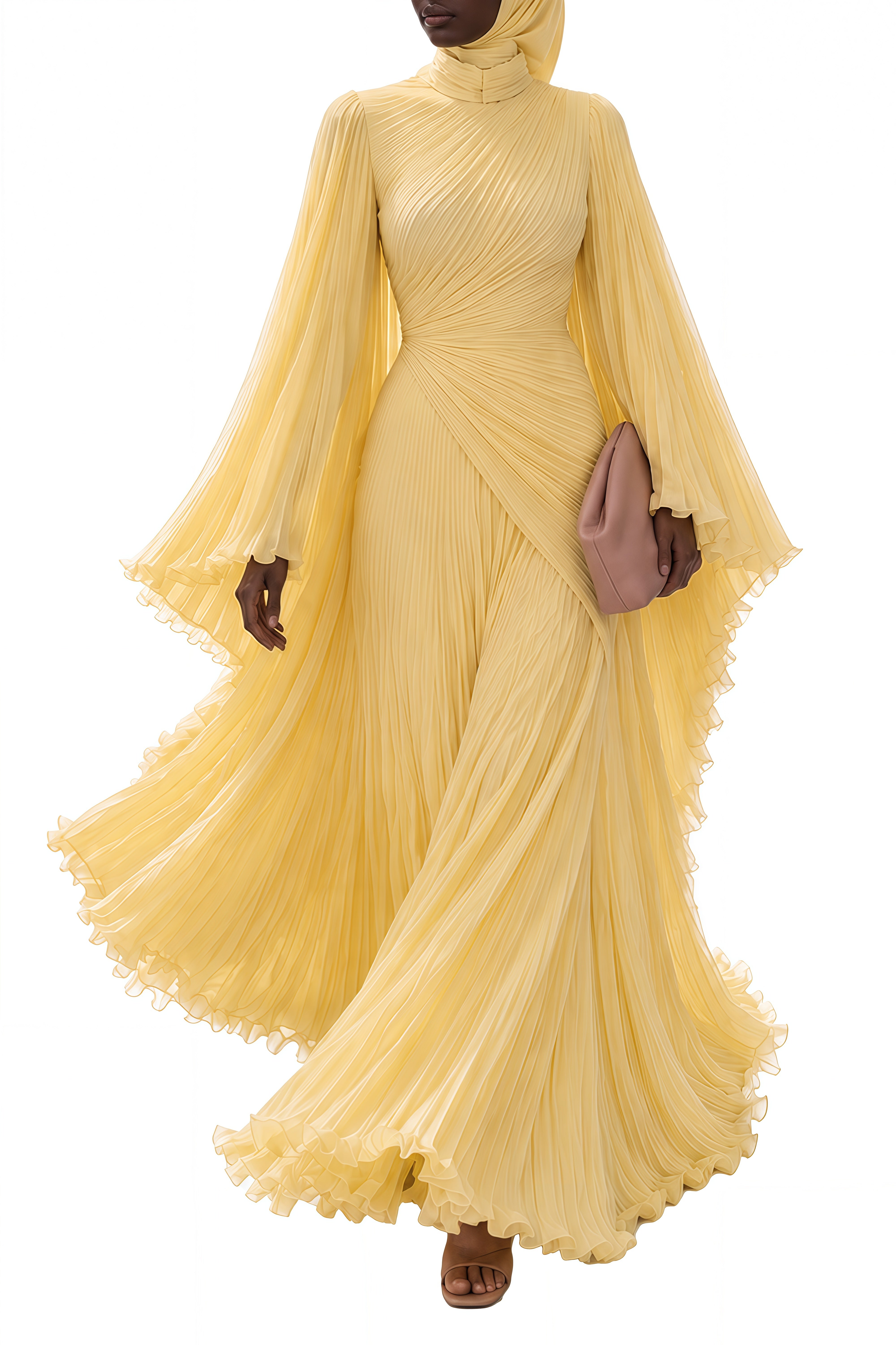 Zephyra Yellow Turtleneck Ruffled Maxi Dress