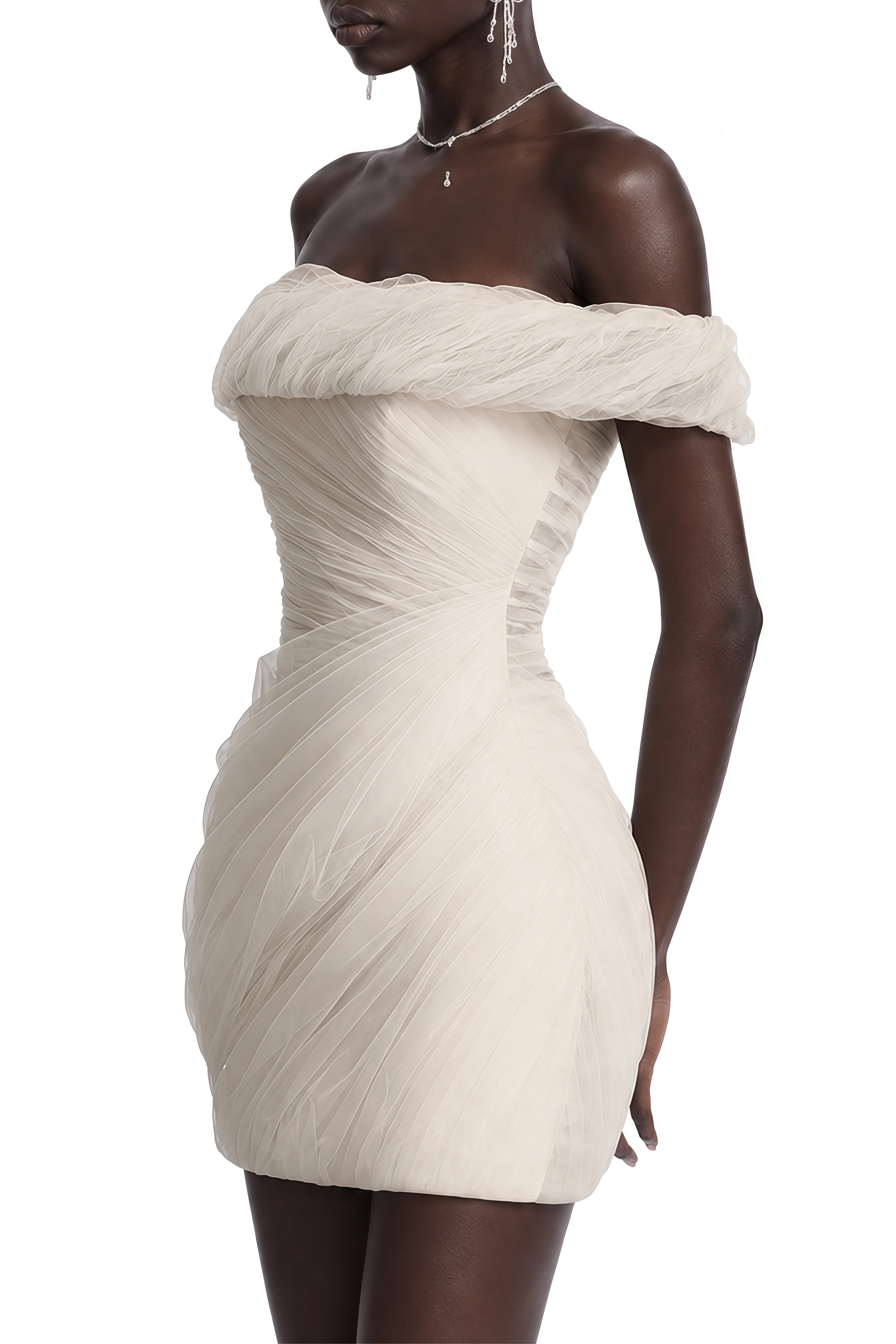 Elodie White Sleeveless Ruched Mini Dress