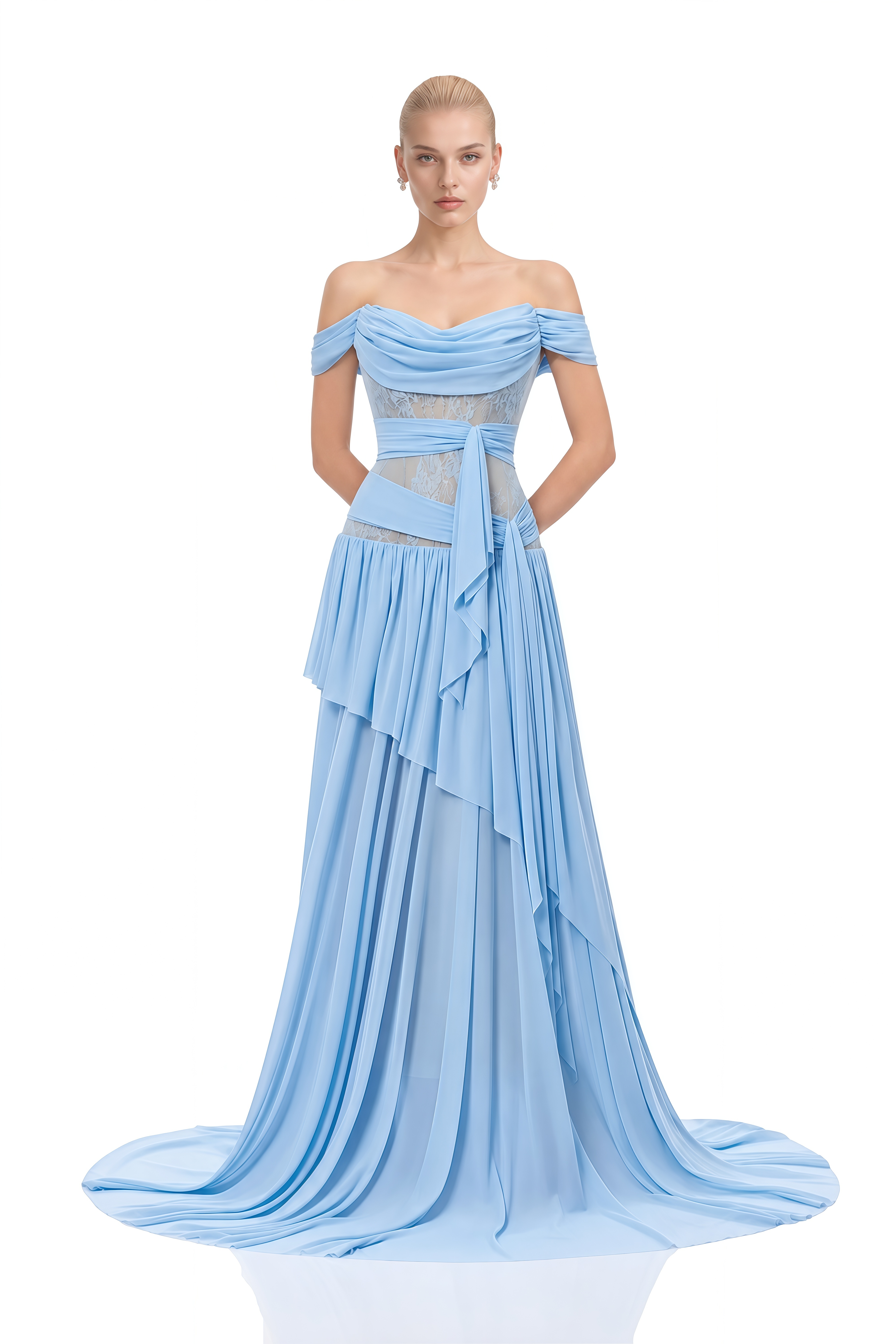 Imogen Blue Off Shoulder Lace Maxi Dress