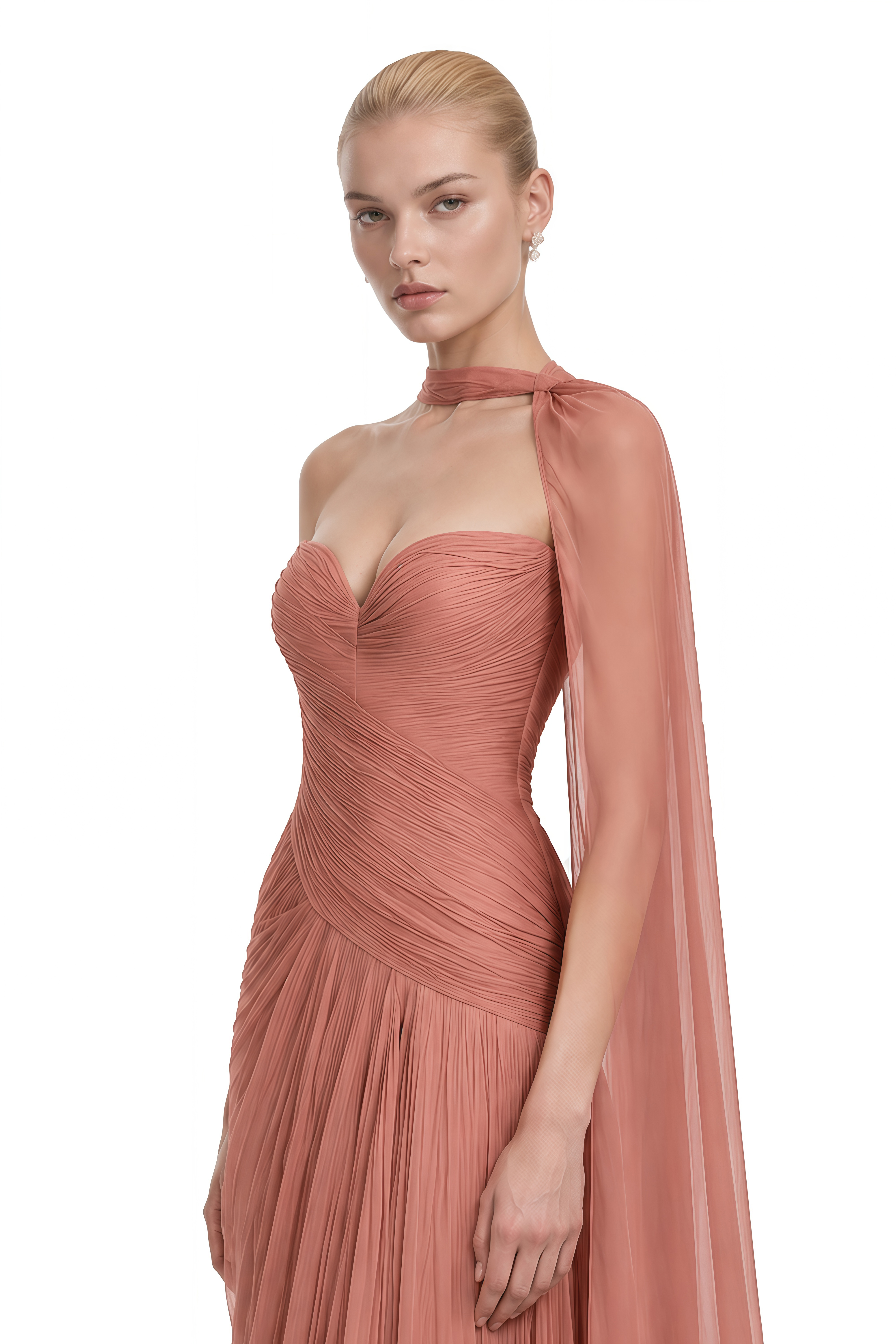 Odette Pink Sweetheart Neck Asymmetrical Maxi Dress