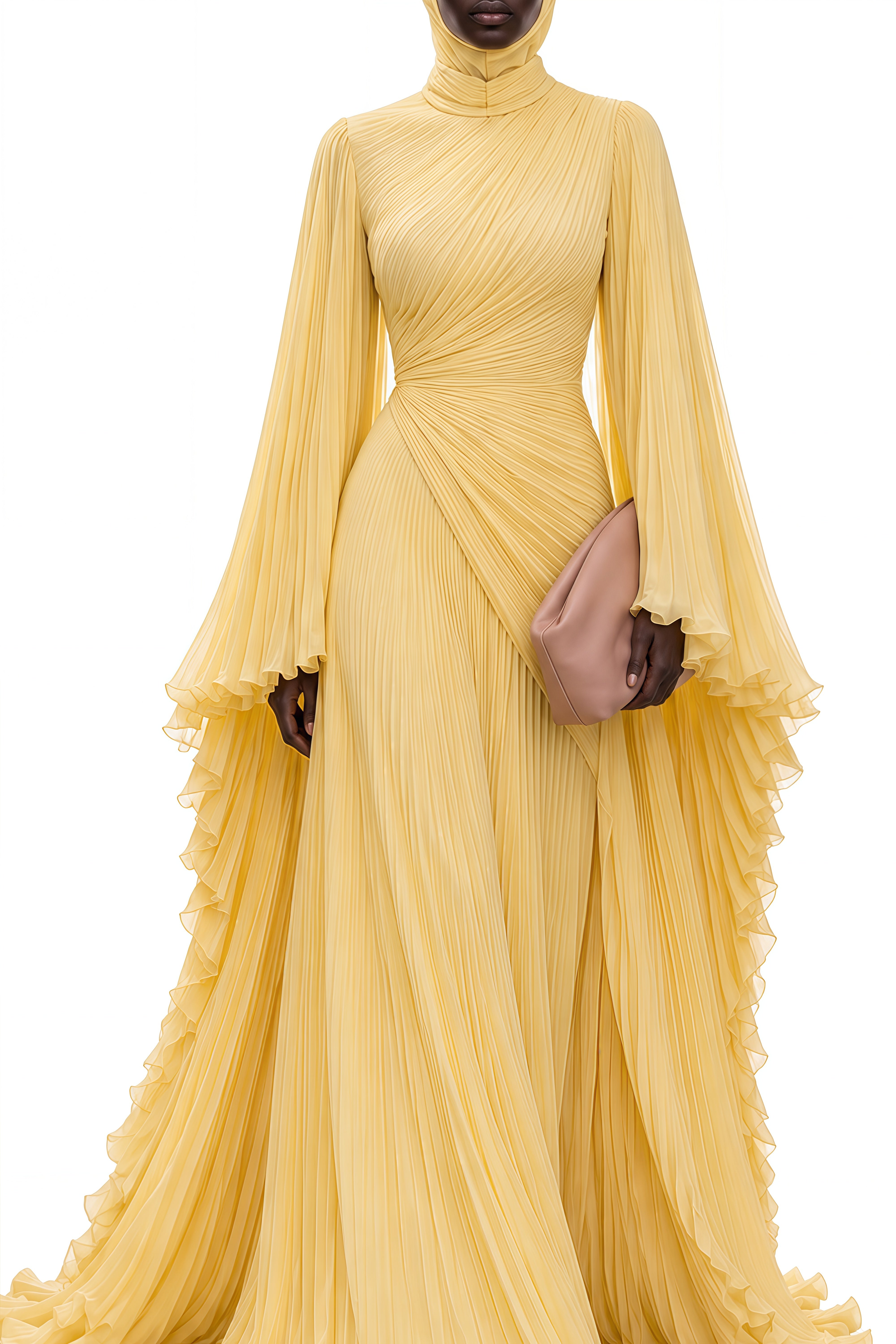 Zephyra Yellow Turtleneck Ruffled Maxi Dress