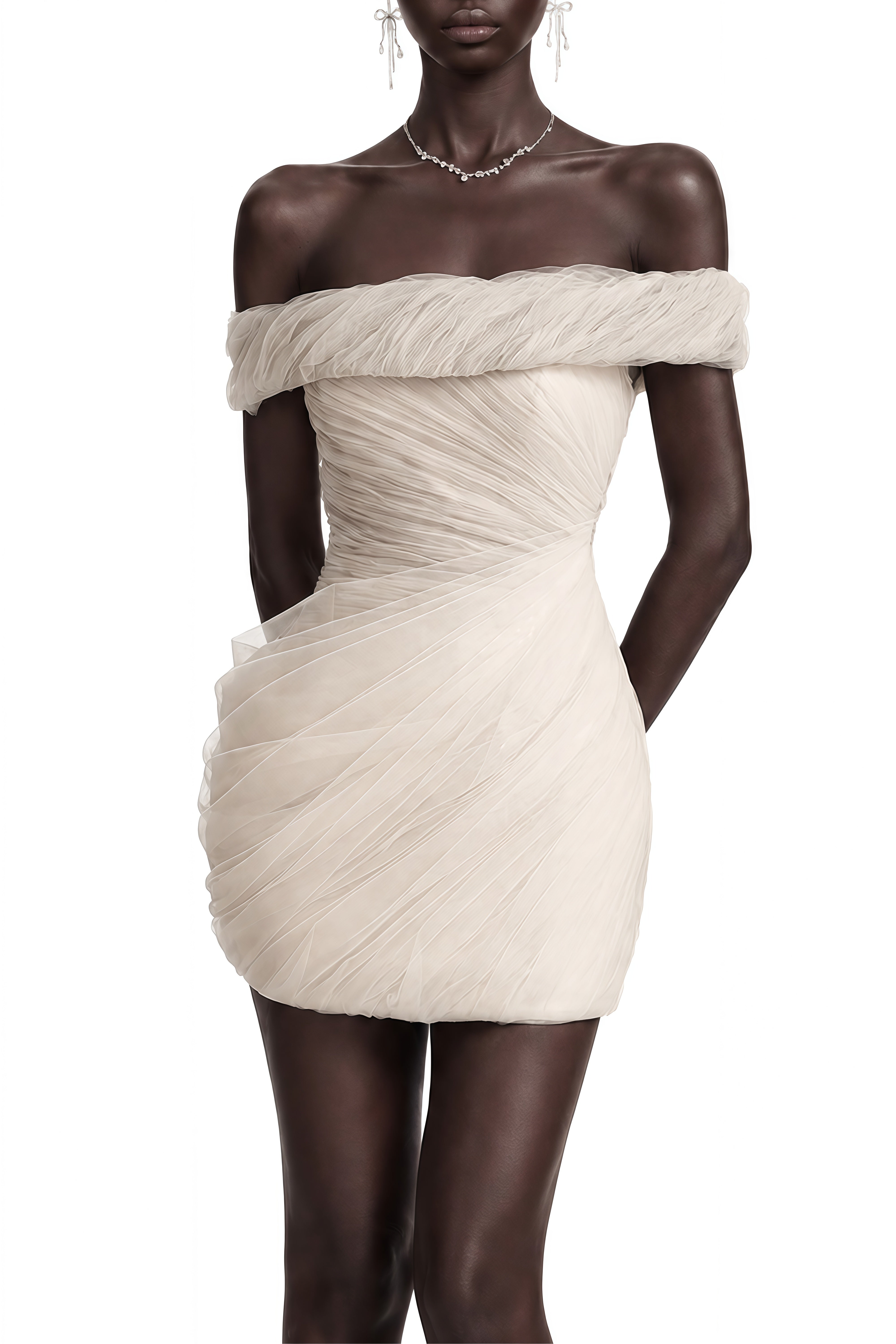 Elodie White Sleeveless Ruched Mini Dress