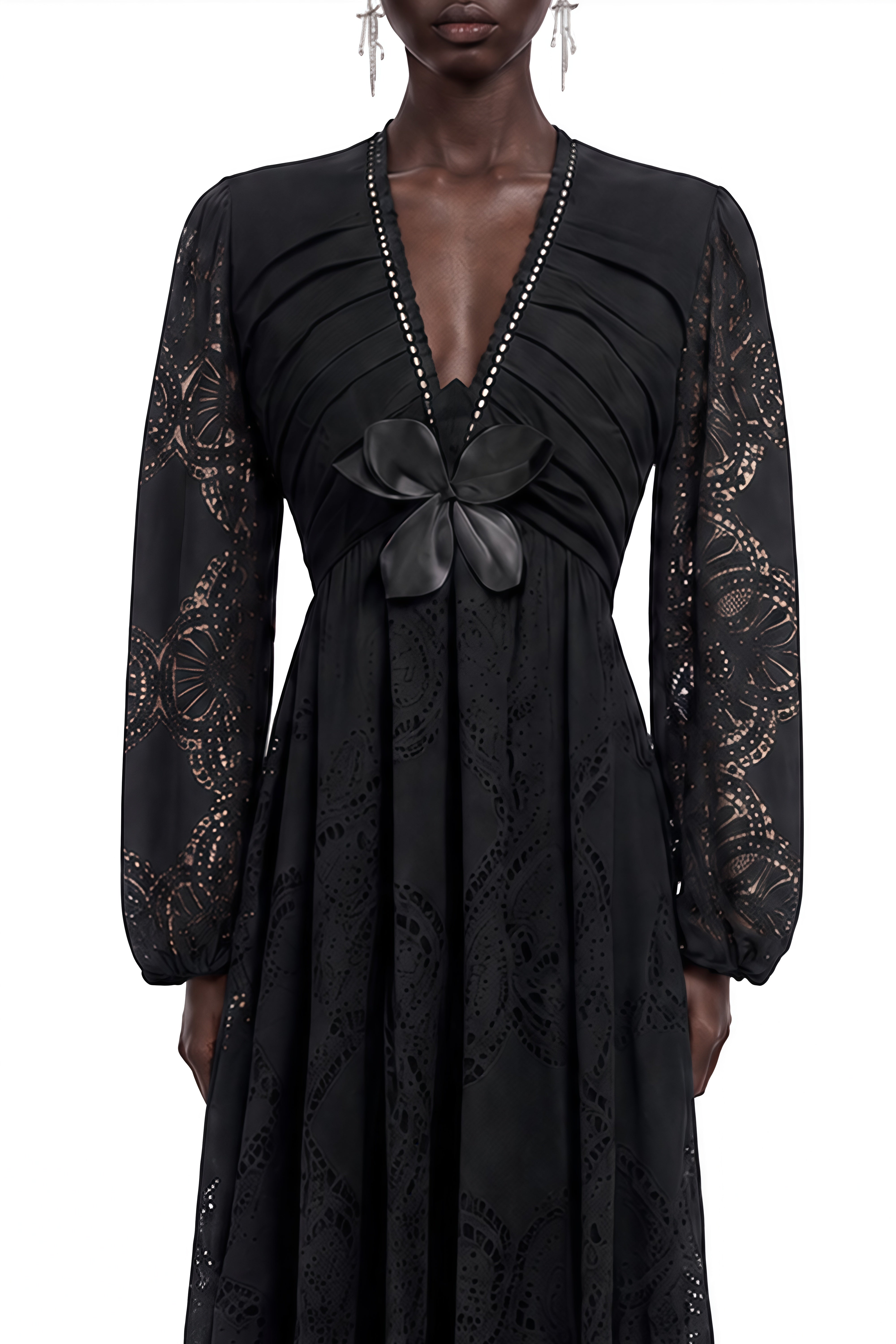 Amelia Black Puff Sleeve Ruched Maxi Dress