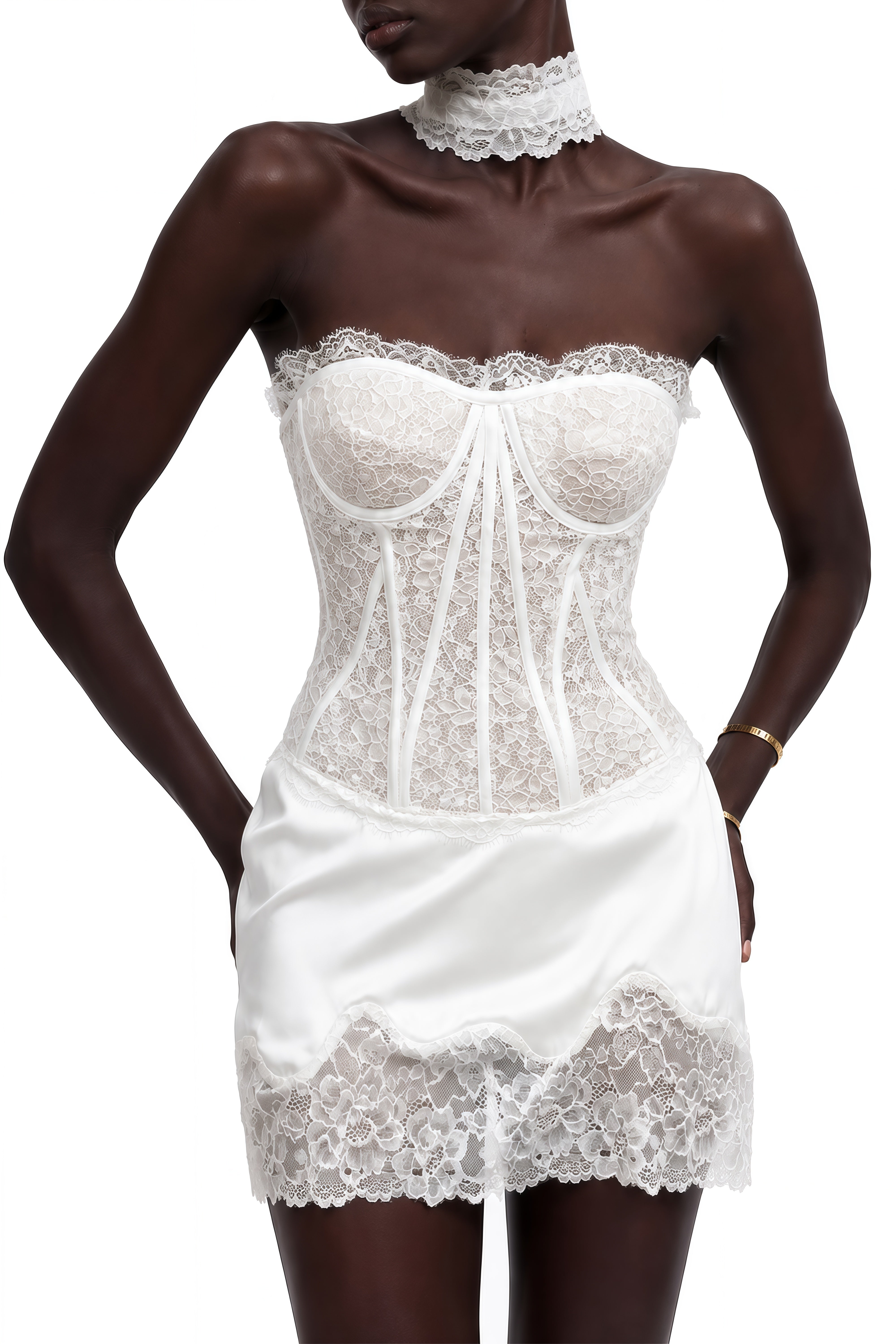 Hazel White Sleeveless Lace Top & Skirt Set