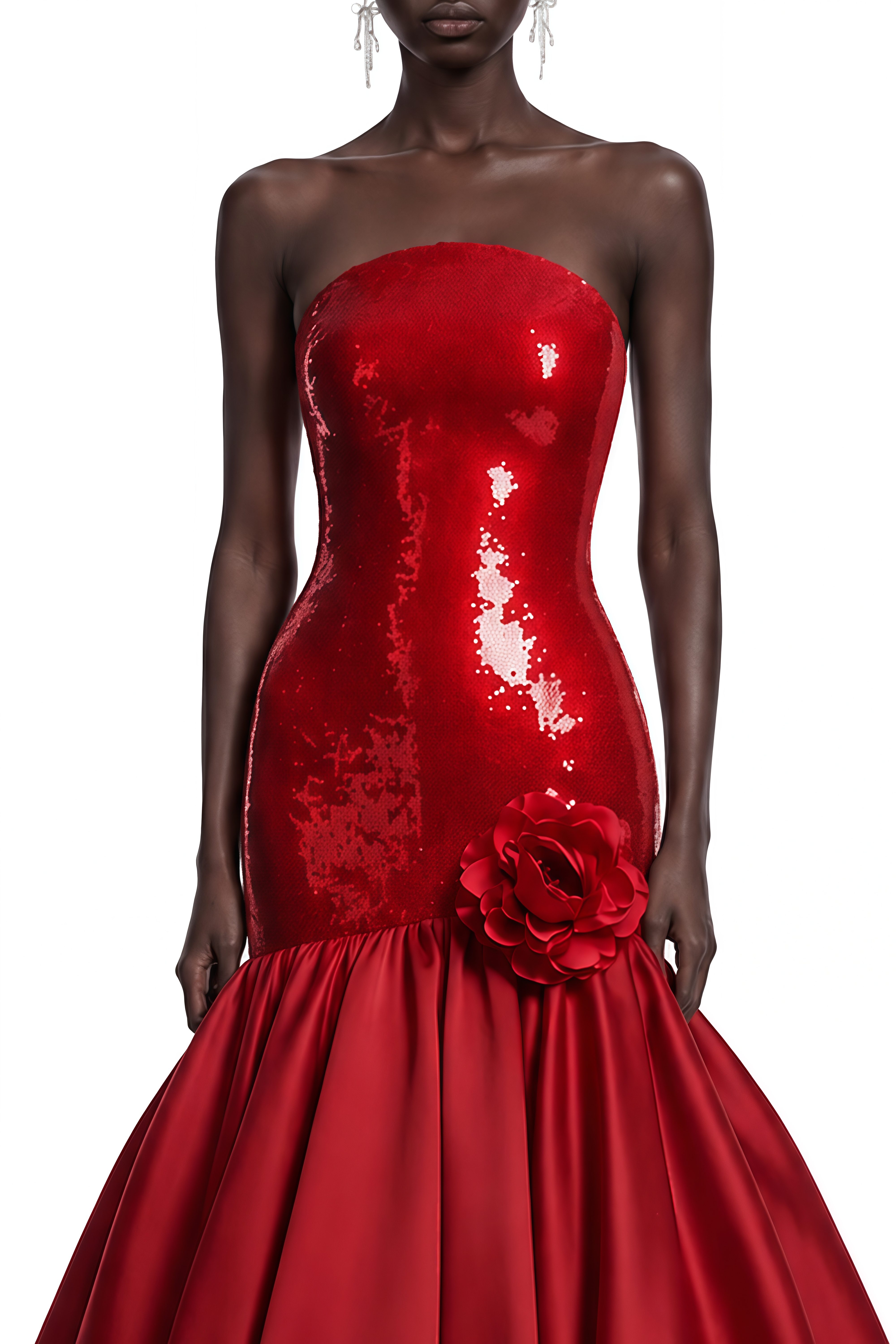 Madeline Red 3D Floral Strapless Maxi Dress