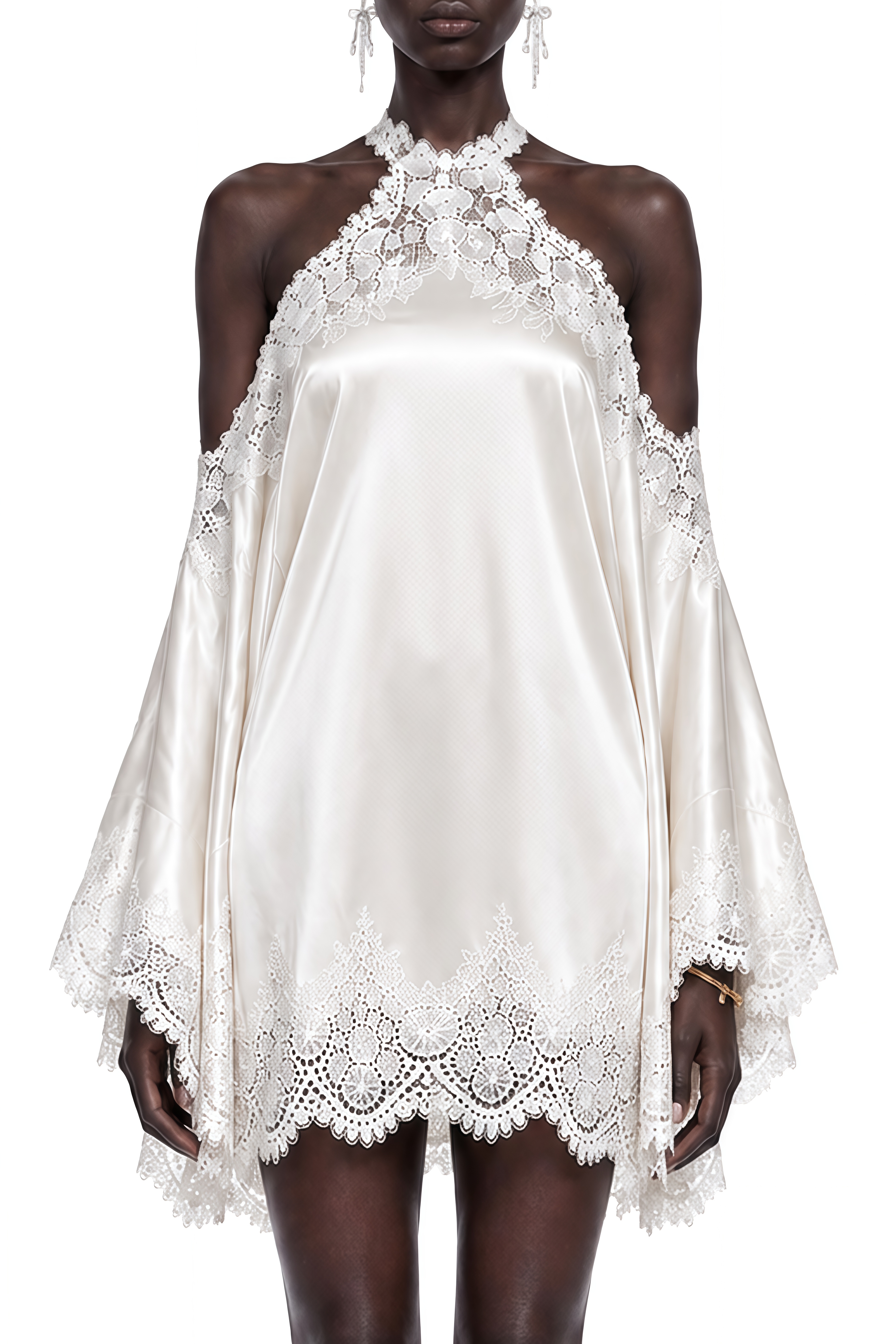 Eira White Halterneck Lace Mini Dress