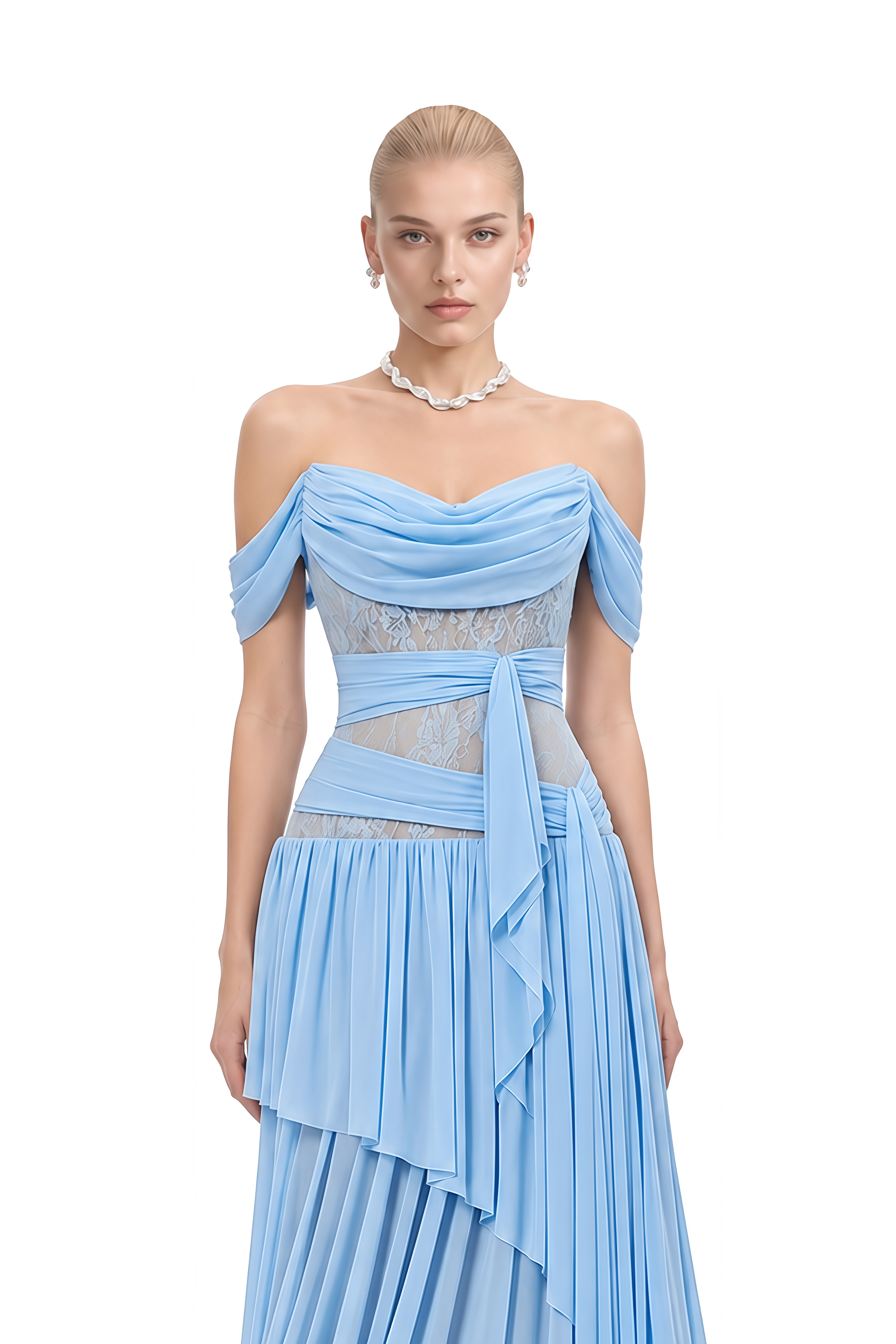 Imogen Blue Off Shoulder Lace Maxi Dress