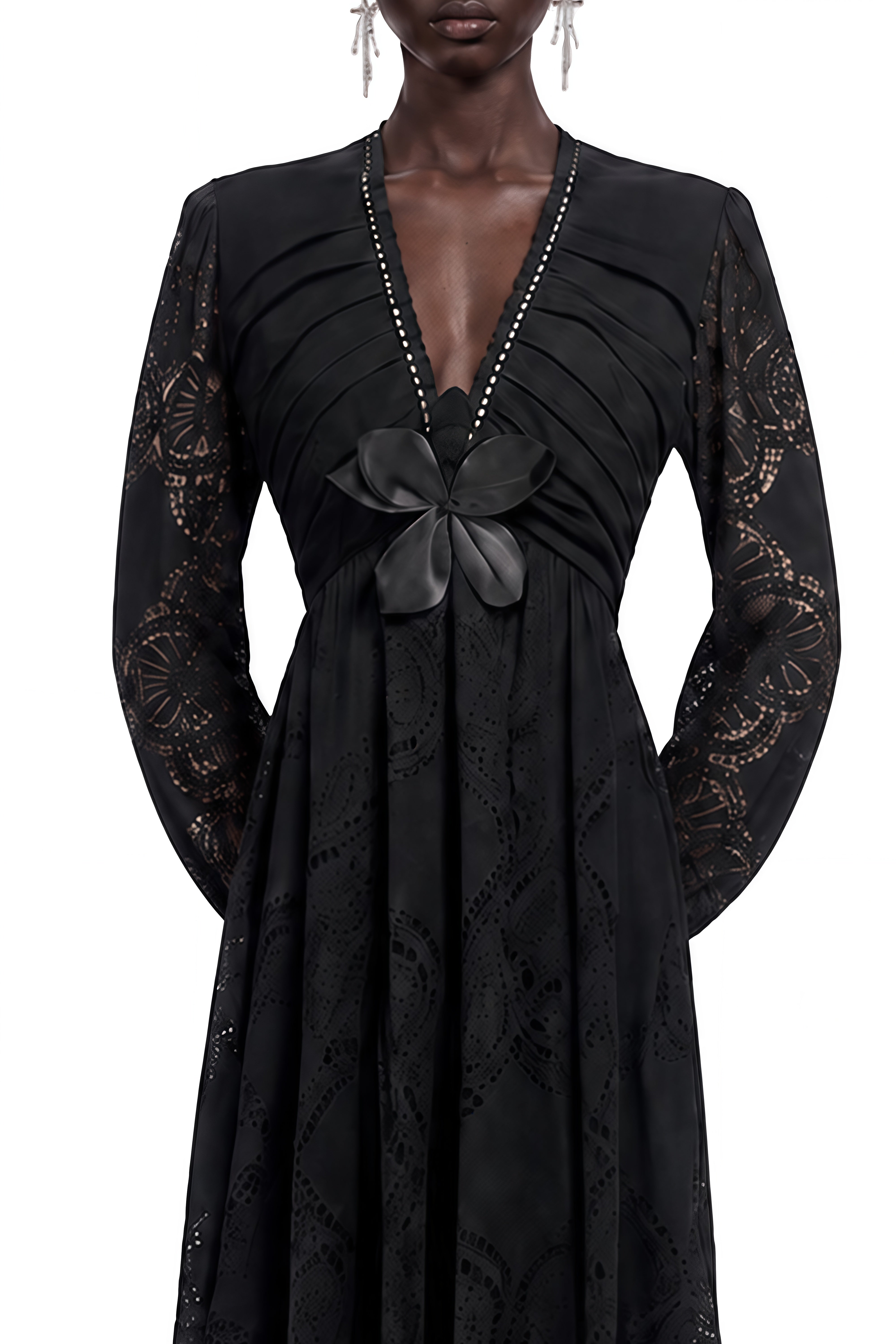 Amelia Black Puff Sleeve Ruched Maxi Dress