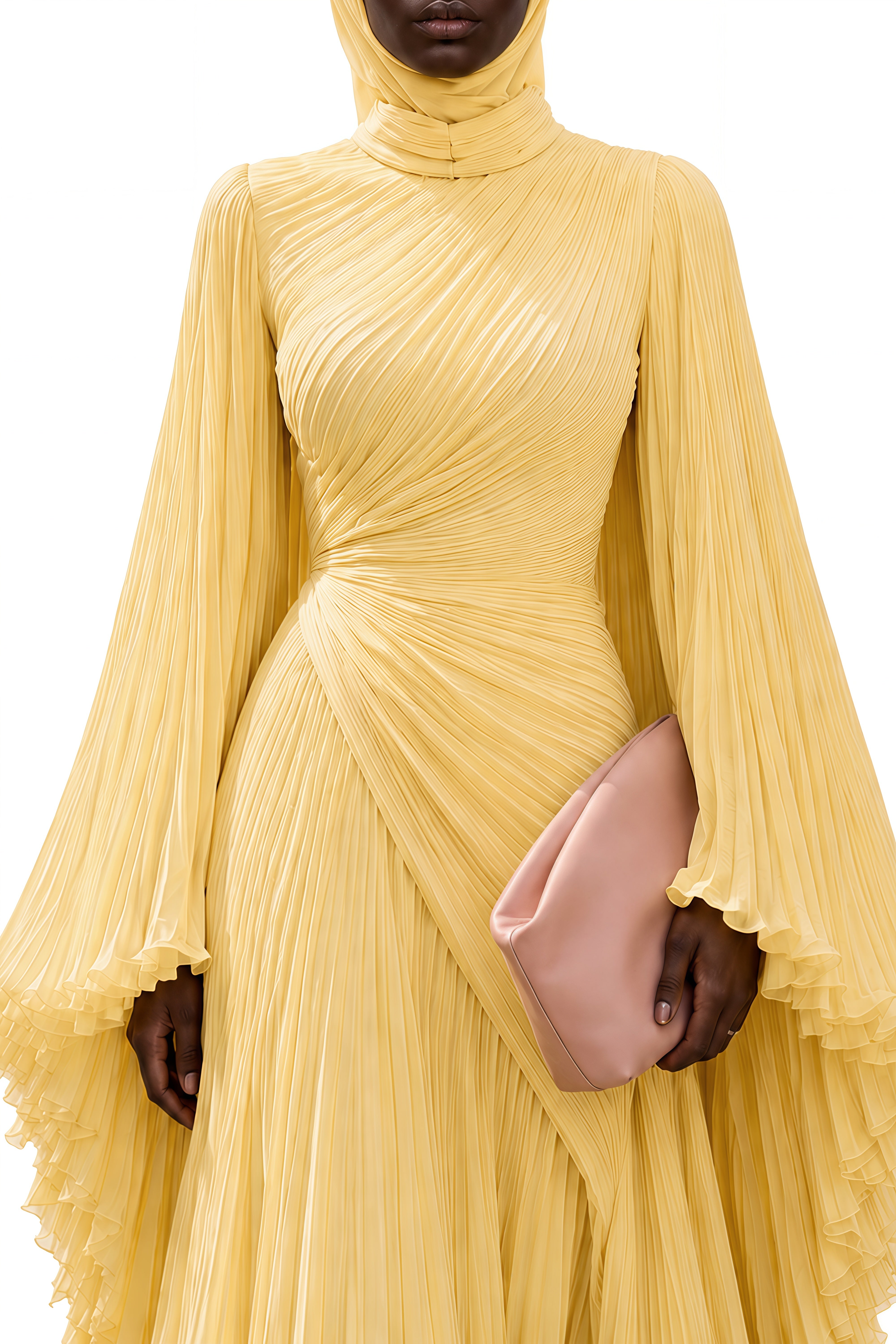 Zephyra Yellow Turtleneck Ruffled Maxi Dress