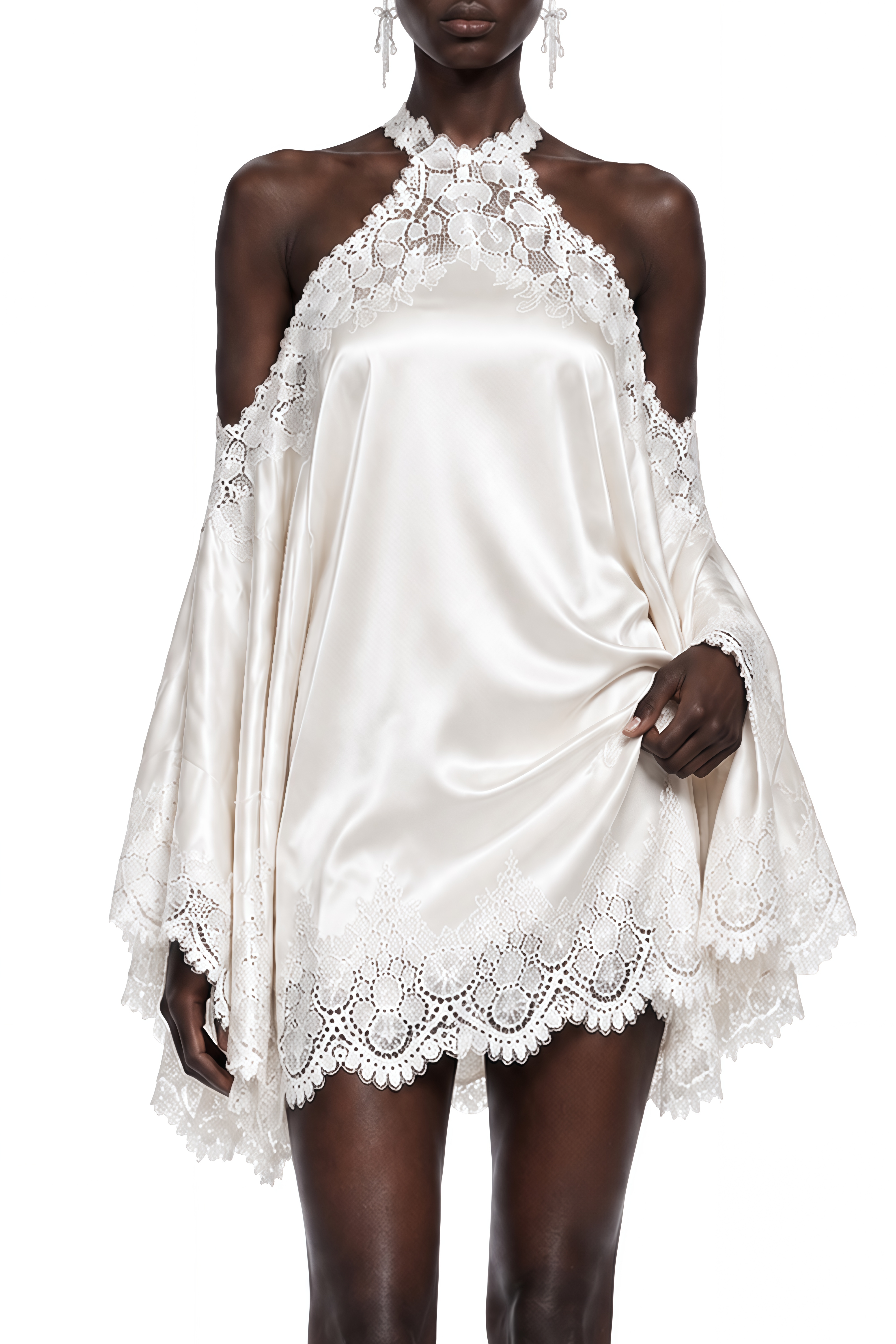 Eira White Halterneck Lace Mini Dress