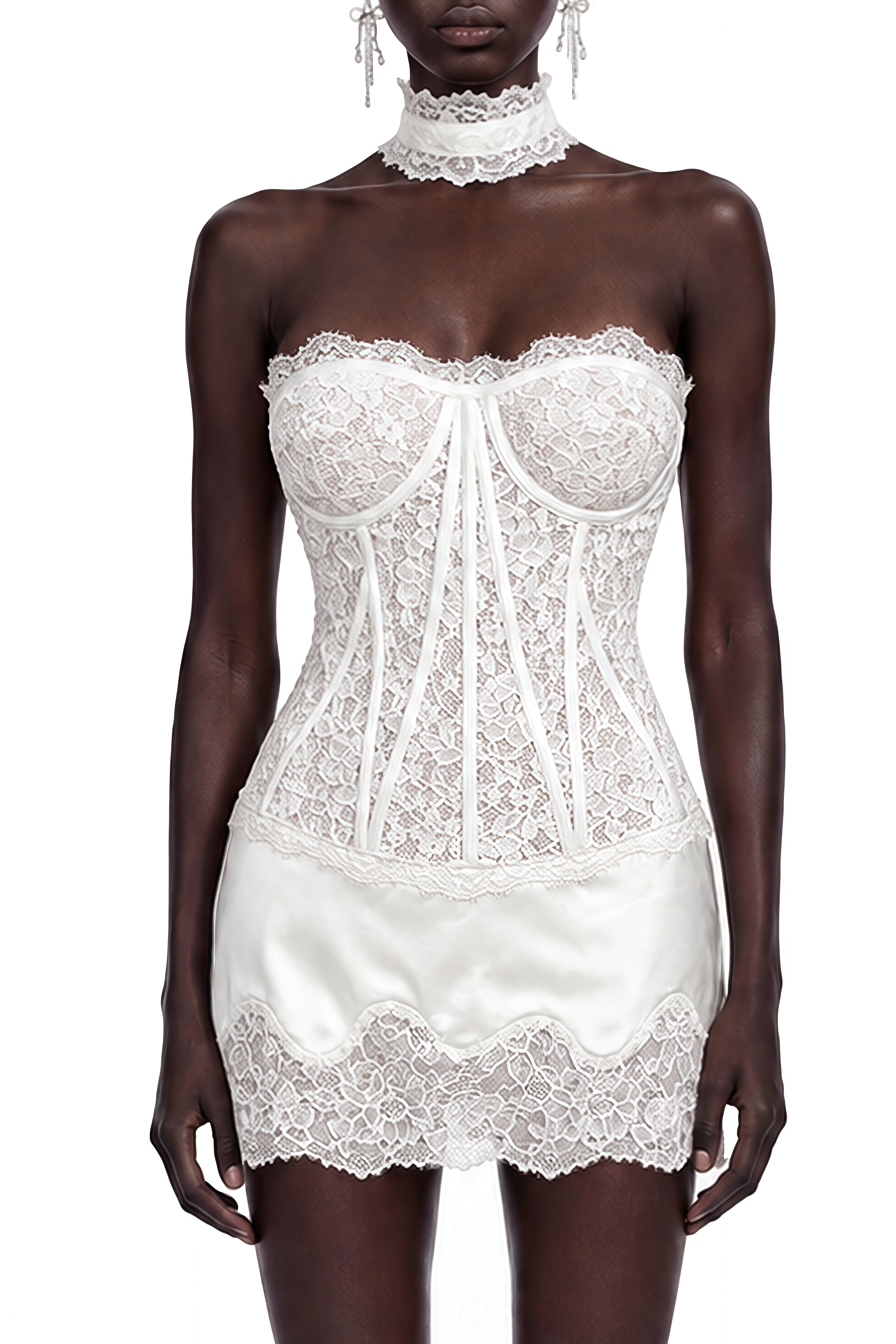 Hazel White Sleeveless Lace Top & Skirt Set