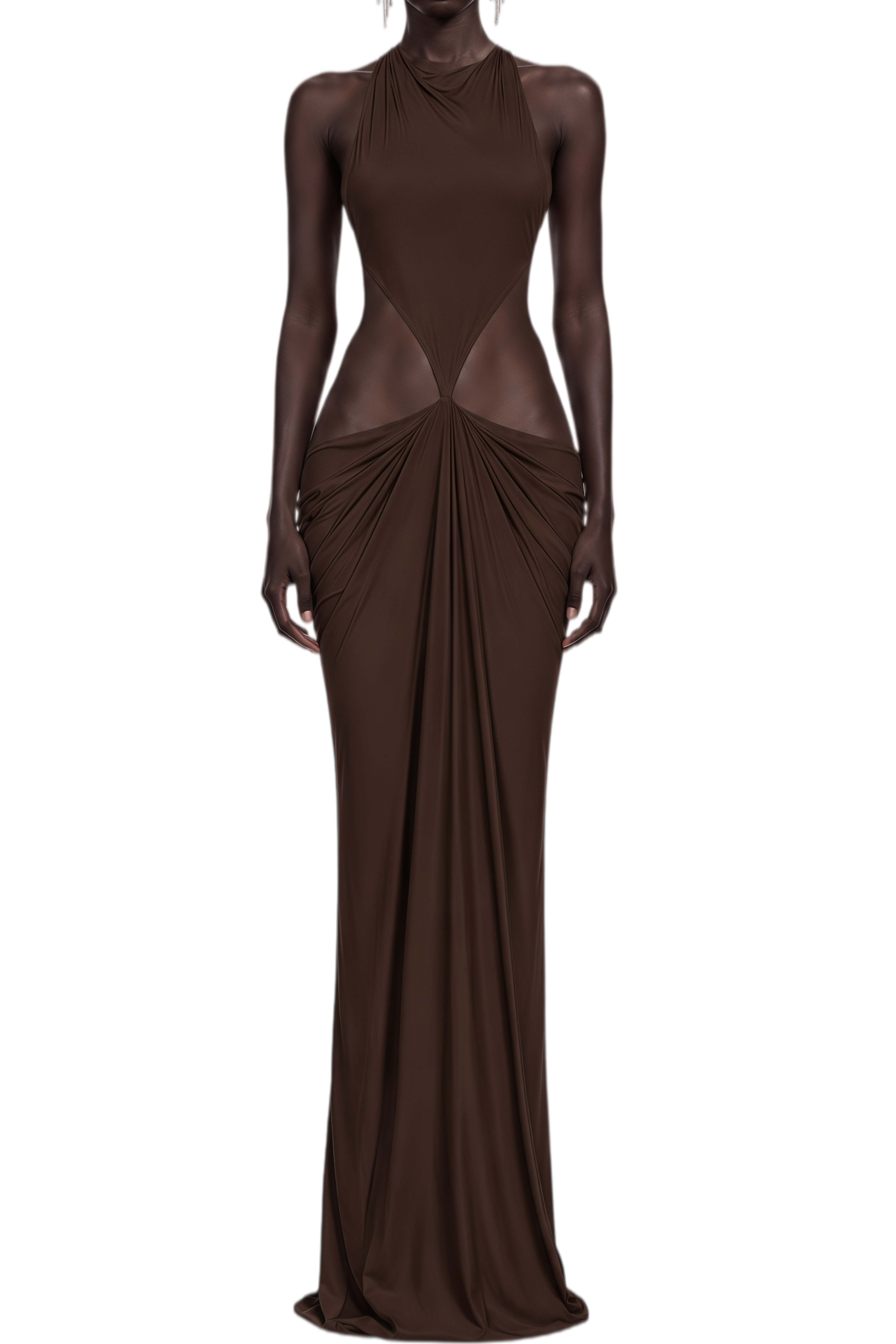 Seraphina Brown Halterneck Open Back Maxi Dress