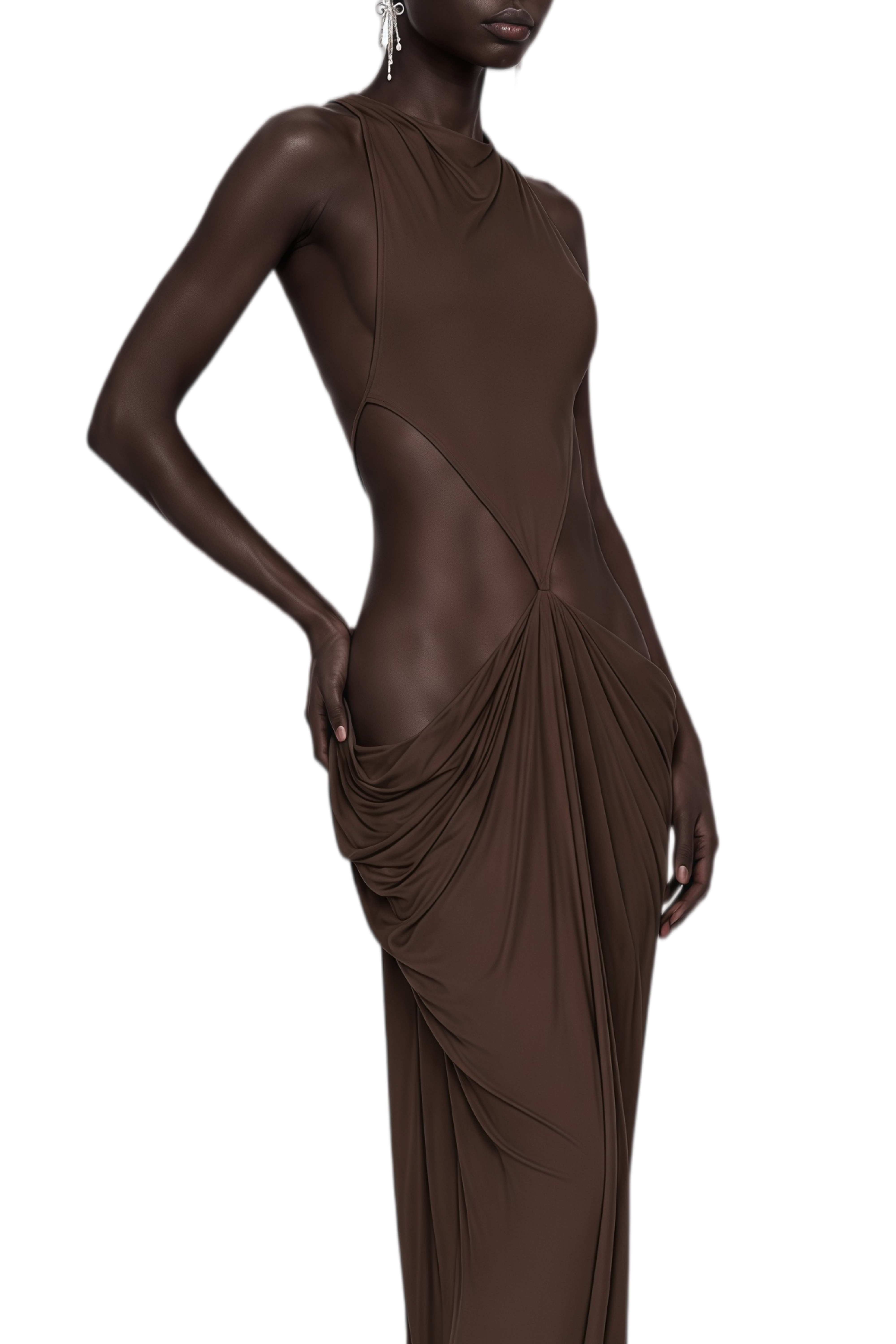 Seraphina Brown Halterneck Open Back Maxi Dress