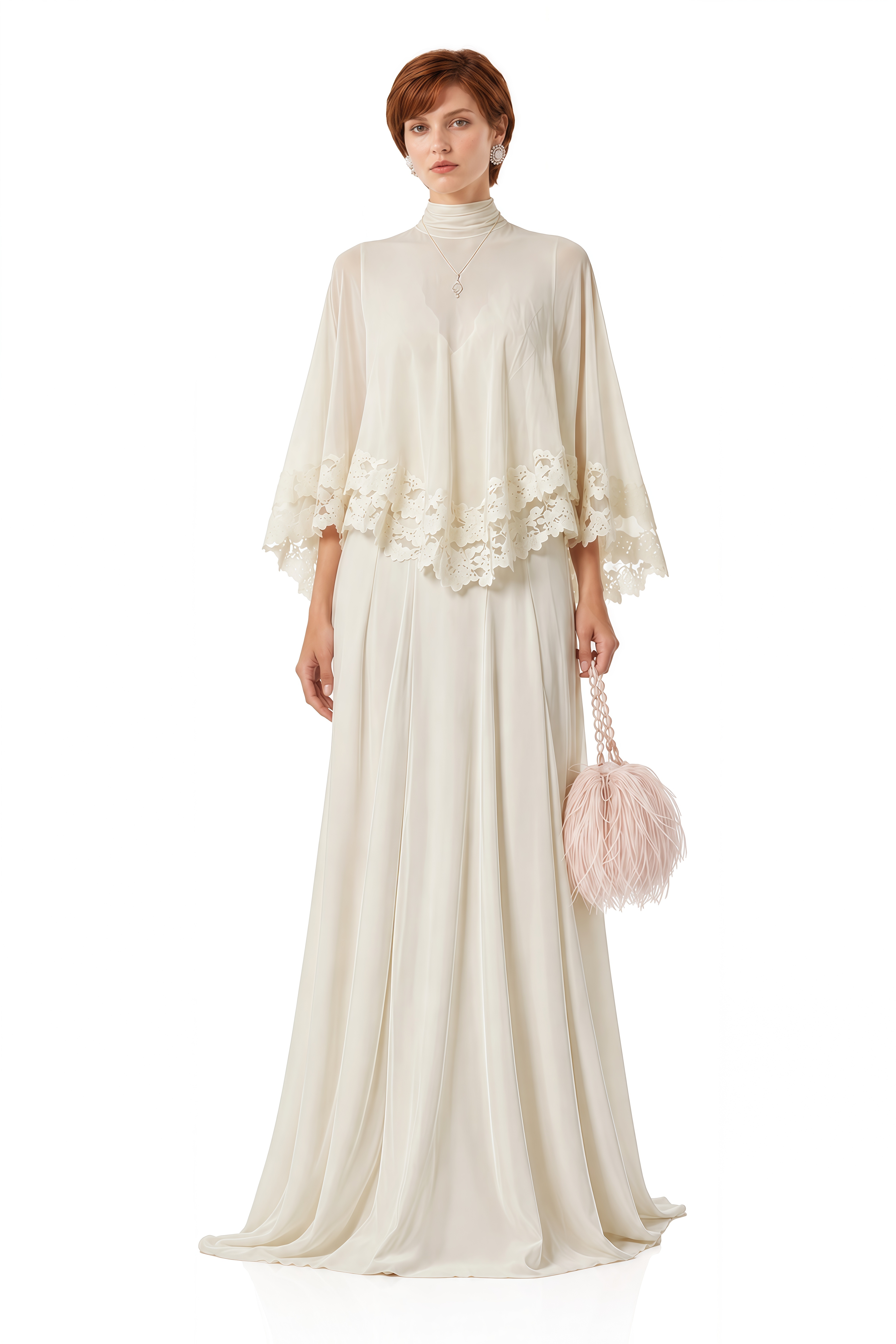 Iris Ivory Cape Sleeve Lace Top & Skirt Set
