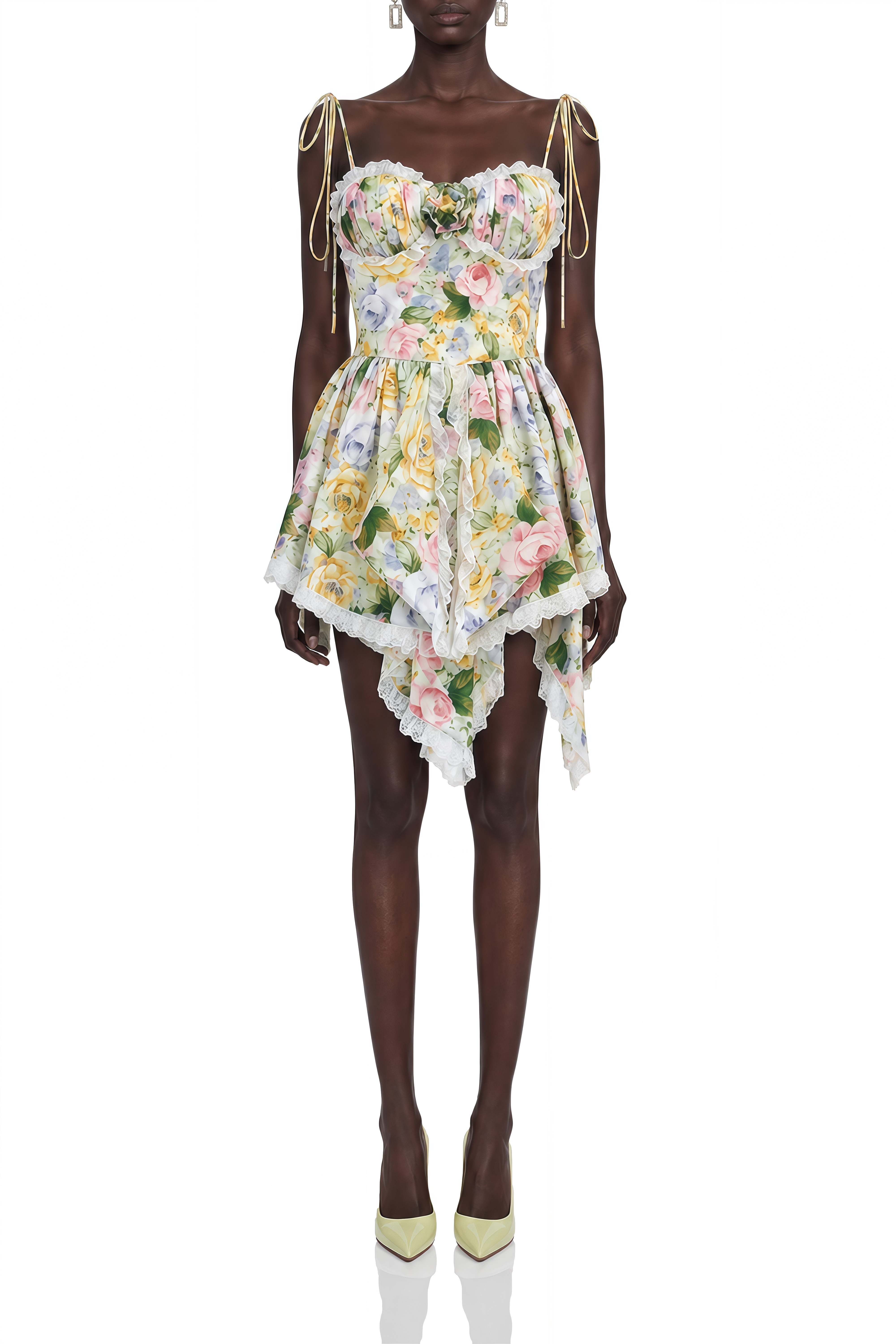 Camille Green Floral Print Ruched Mini Dress