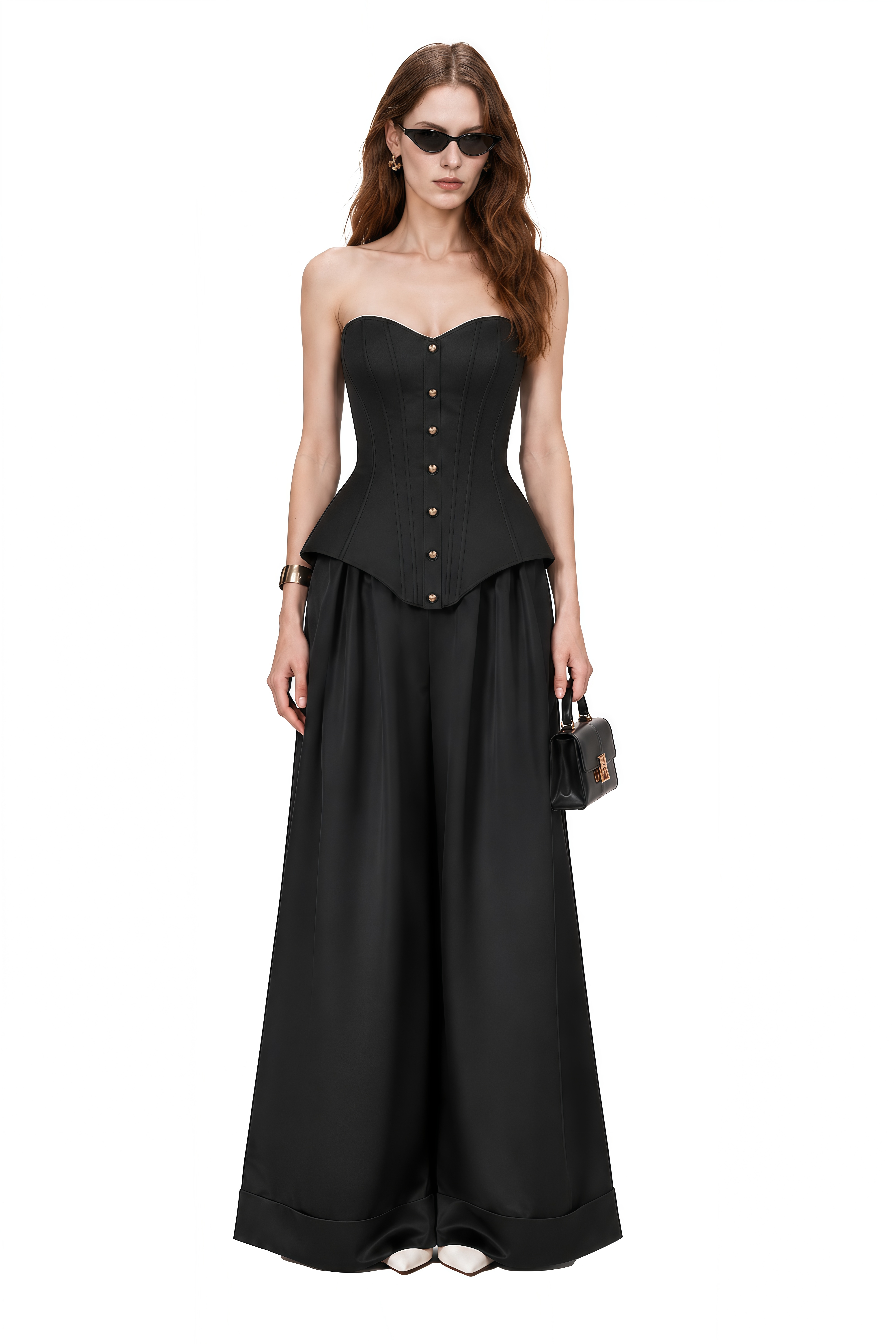 Beatrice Black Strapless Sweetheart Neck Top & Trousers Set