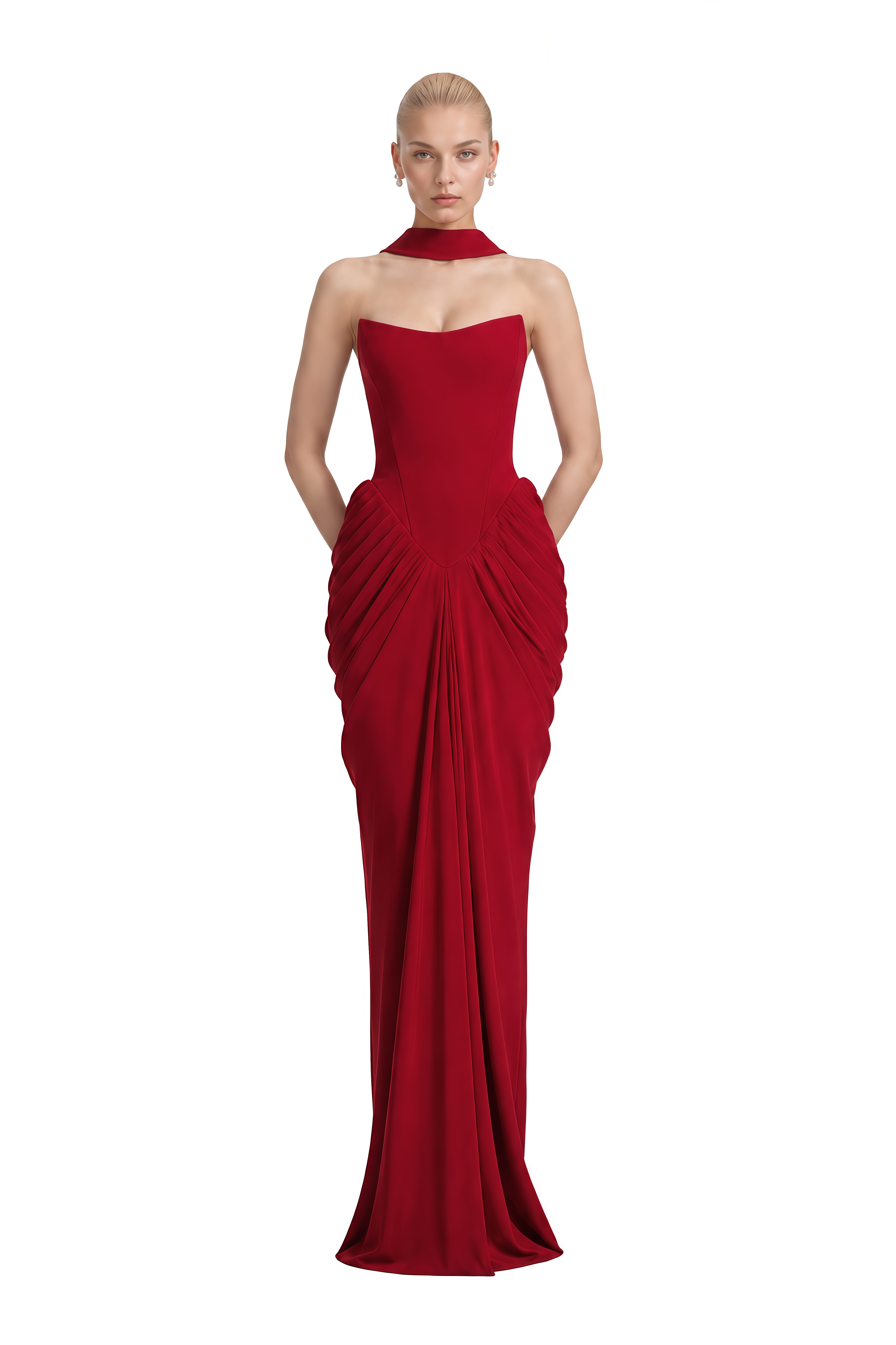 Florence Red Off Shoulder Draped Maxi Dress