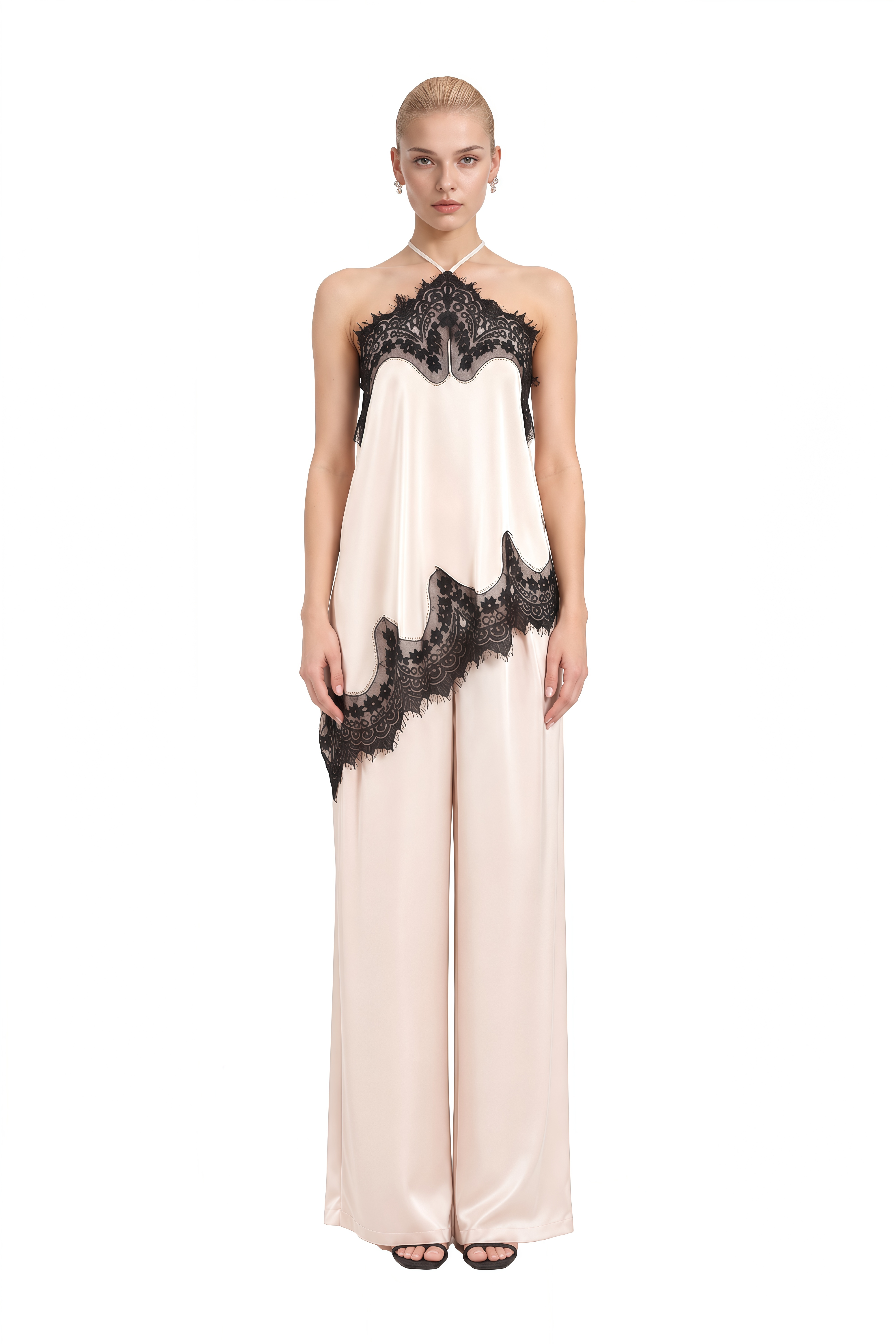 Diana White Halterneck Asymmetrical Top & Trousers Set