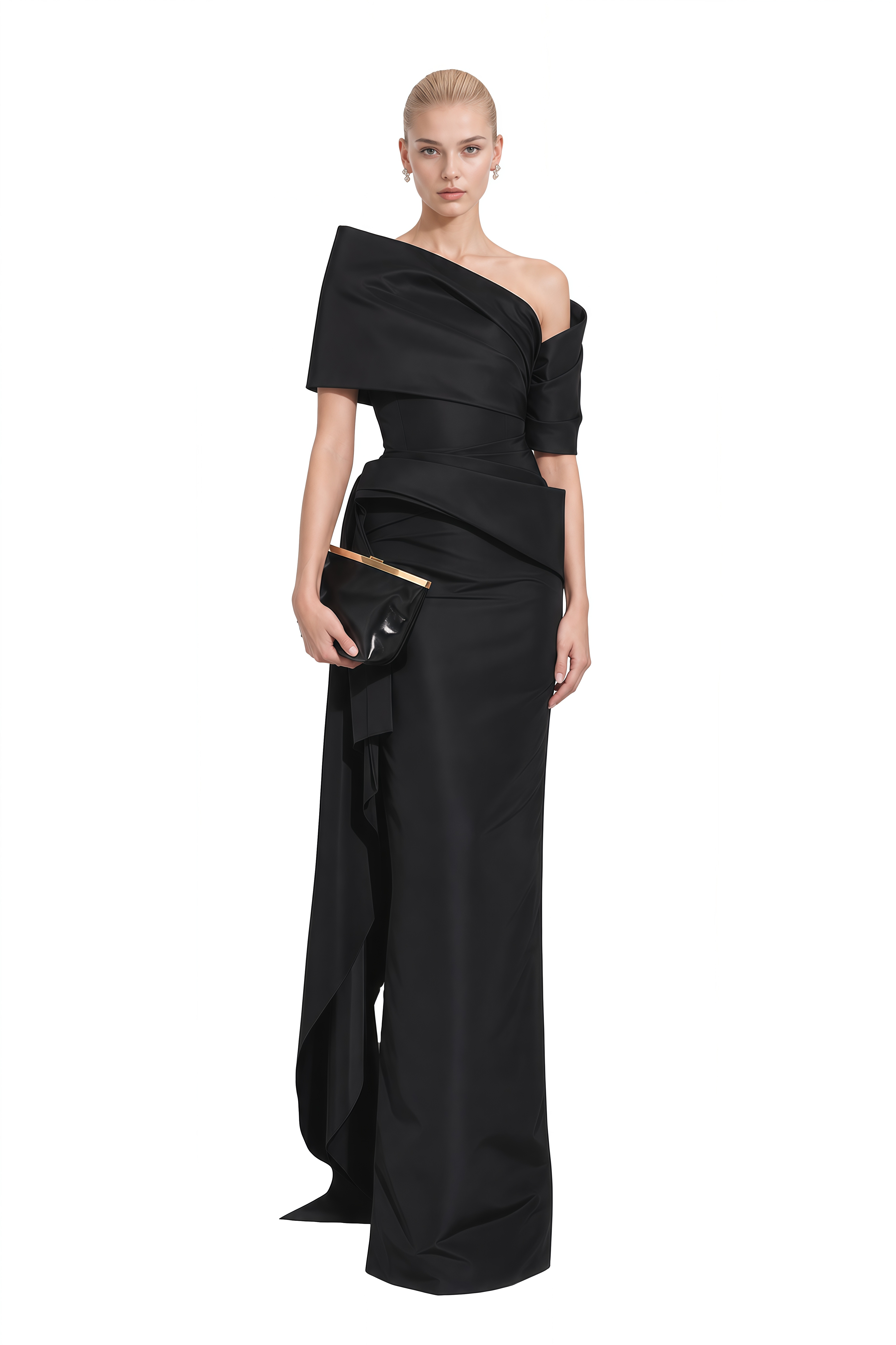Ophelia Black Asymmetrical Draped Maxi Dress
