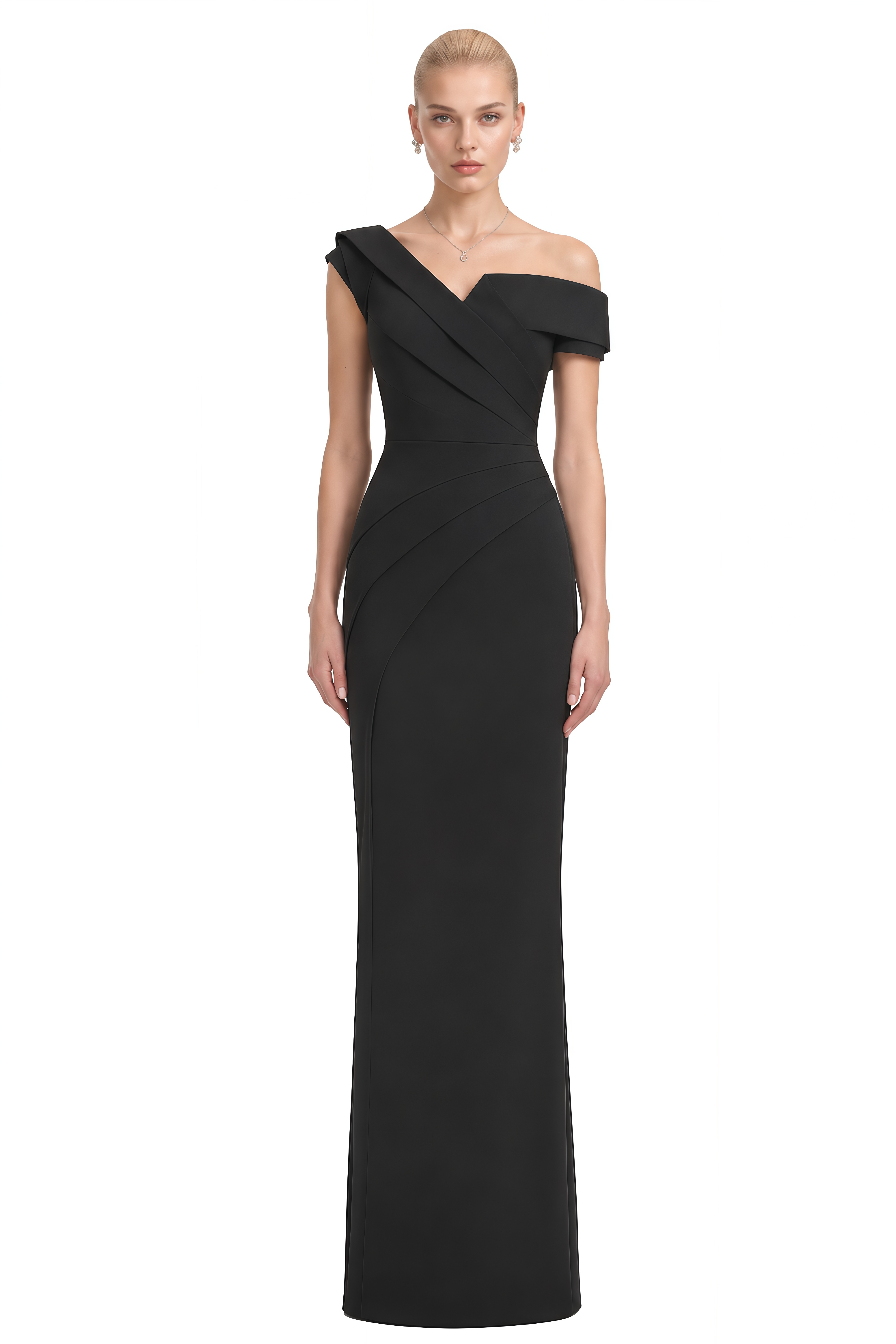 Cecile Black One Shoulder Draped Maxi Dress