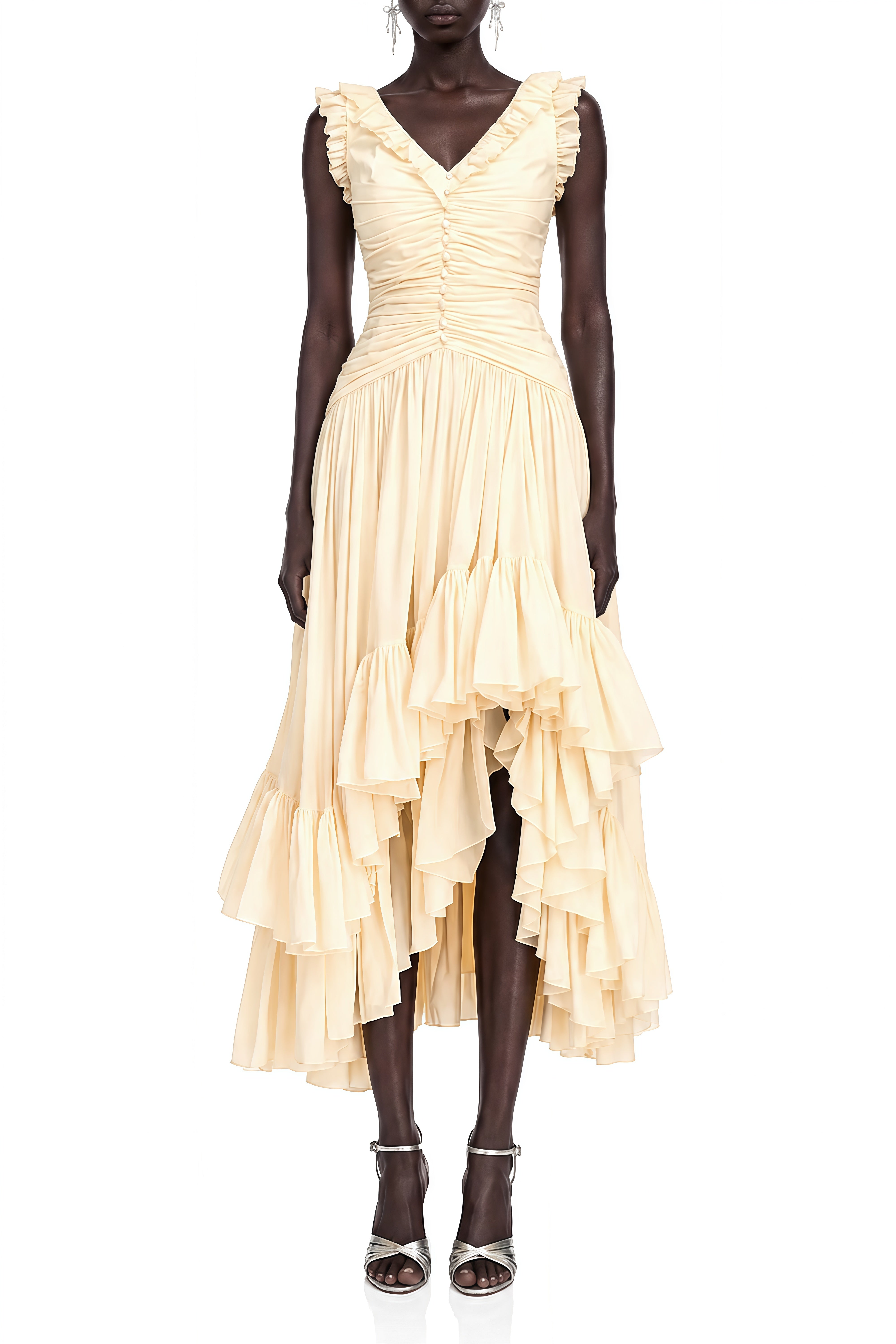 Eulalia Yellow Asymmetrical Ruffled Maxi Dress
