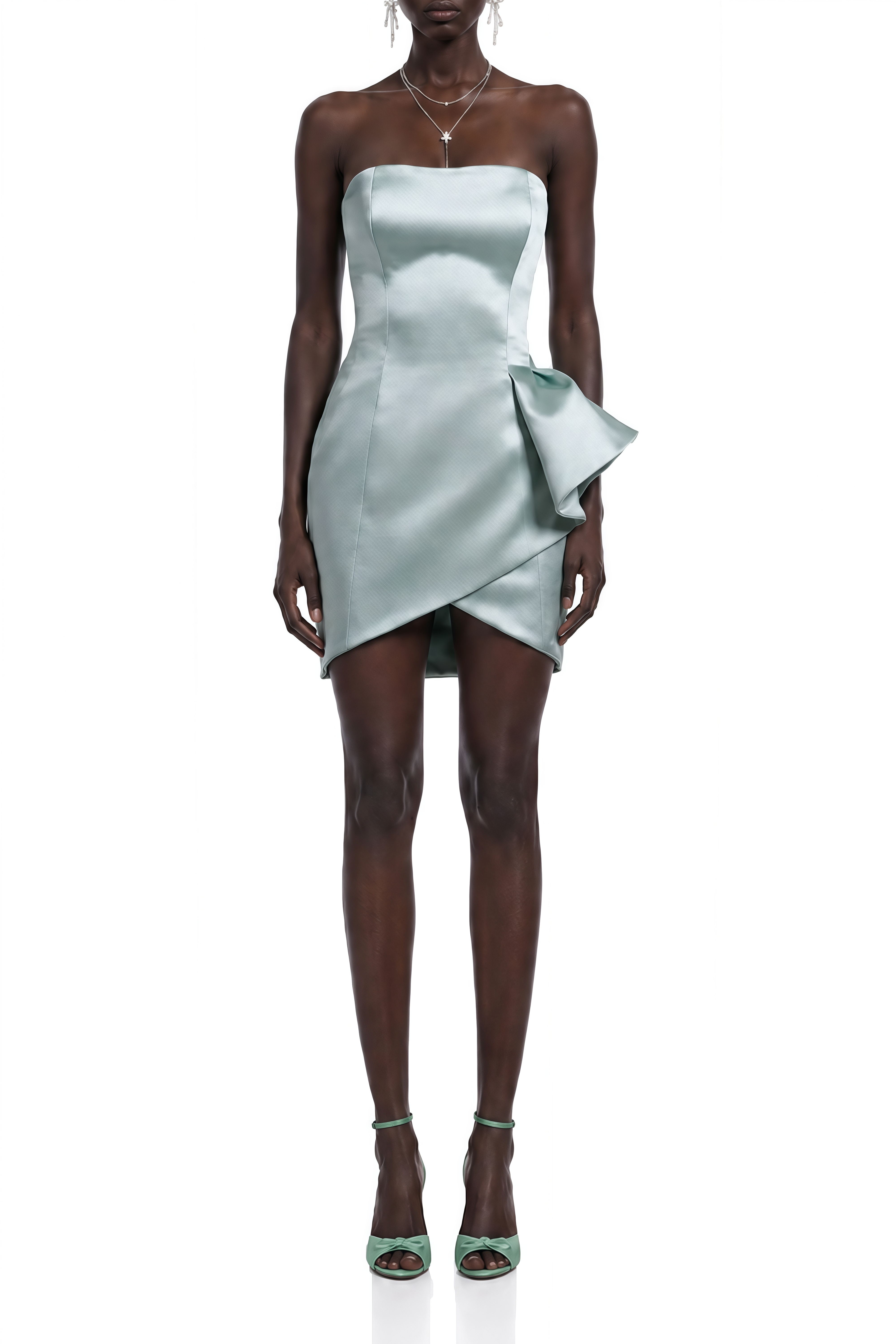 Willow Green Strapless Ruffled Mini Dress