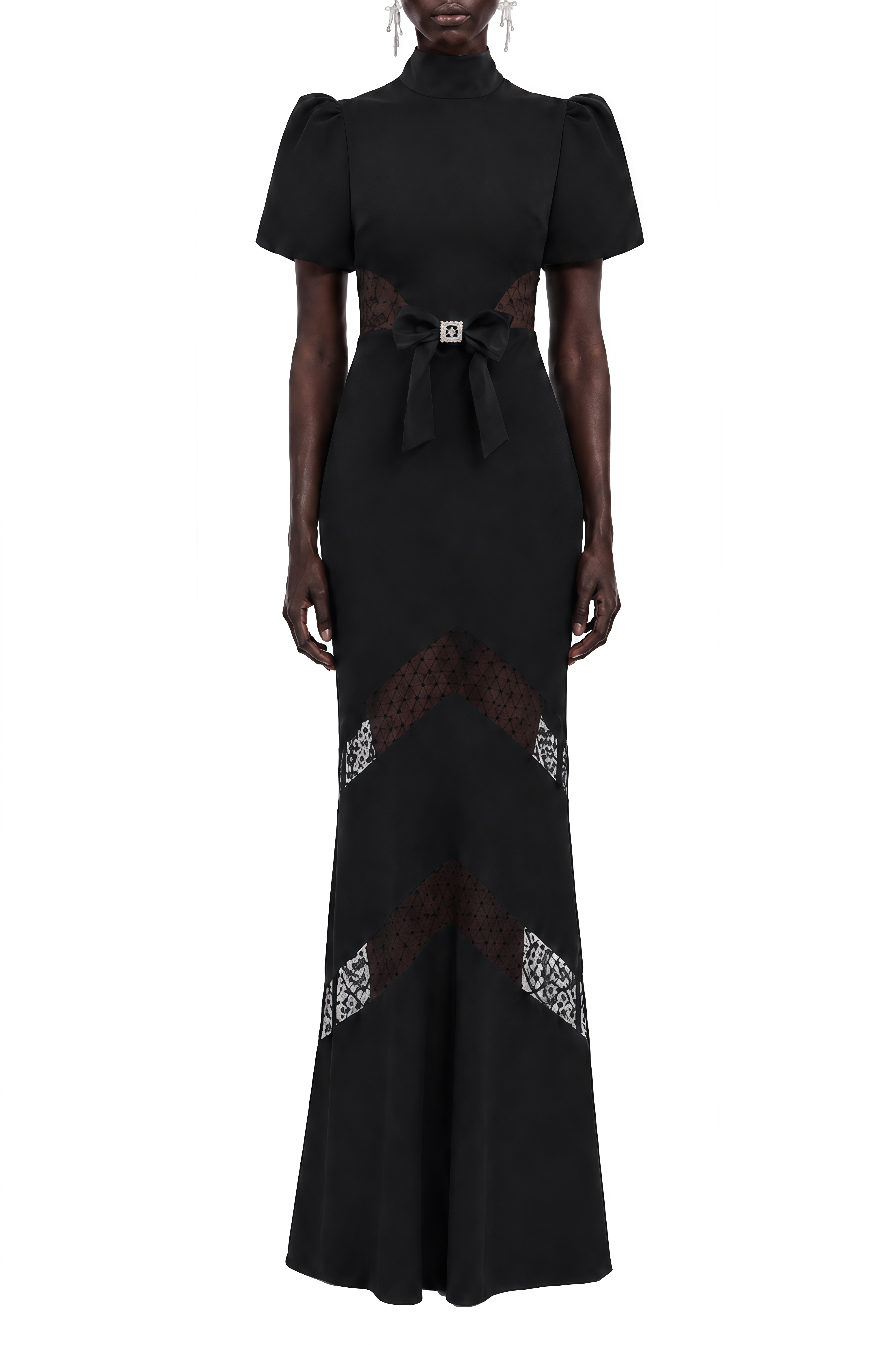 Diana Black Turtleneck Lace Maxi Dress