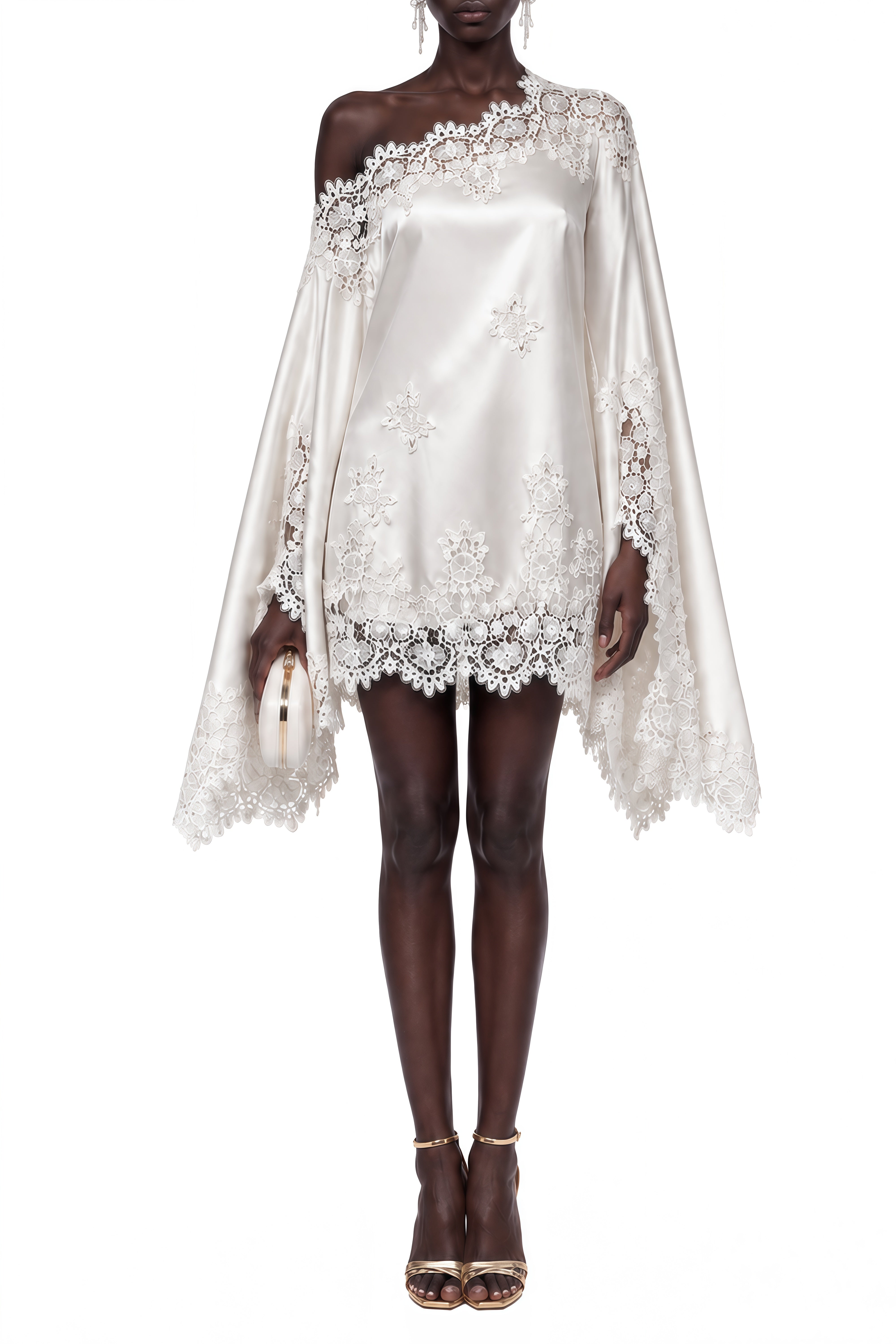 Charlotte White One Shoulder Lace Mini Dress