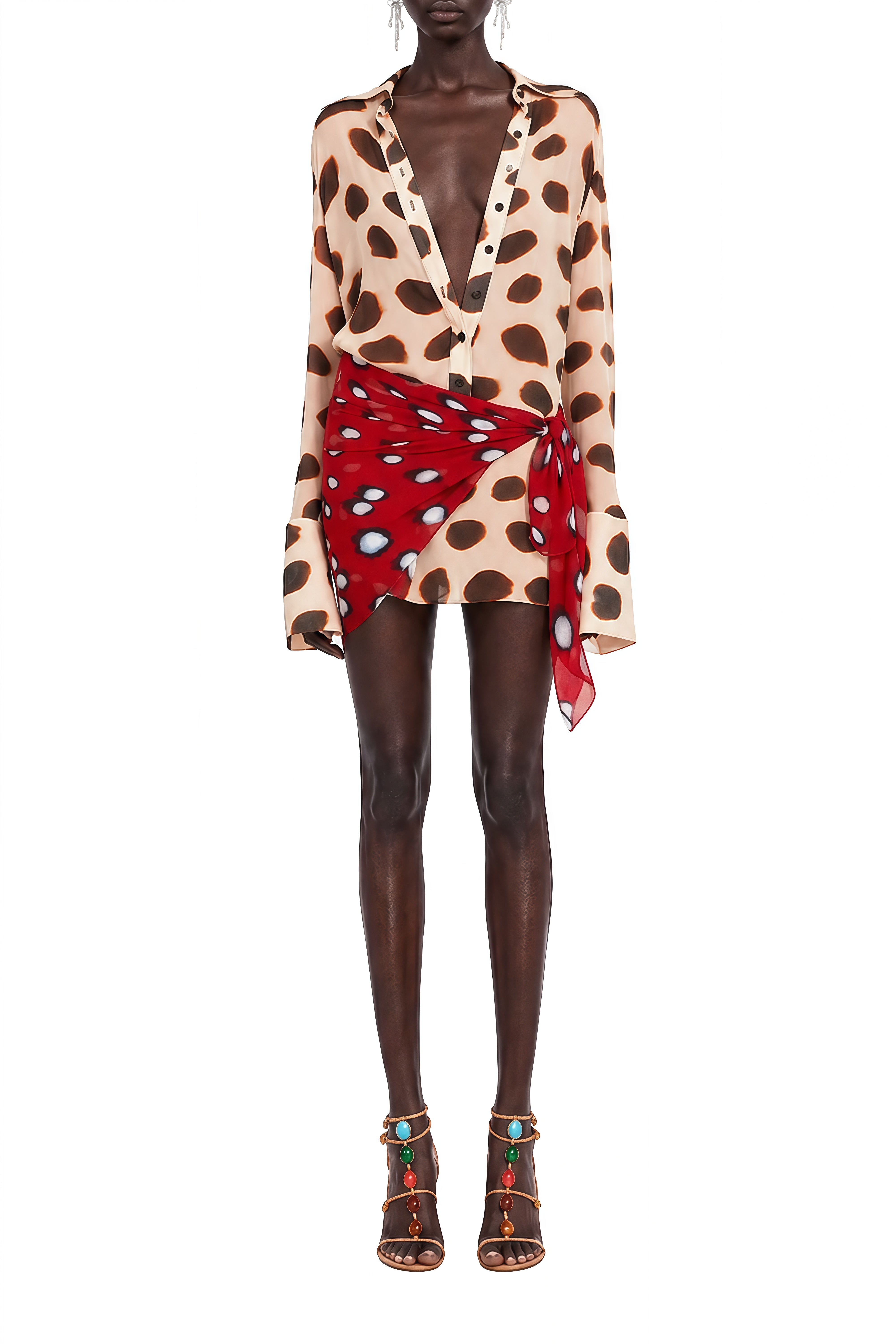 Viola Neutral Long Sleeves Spotted Mini Dress