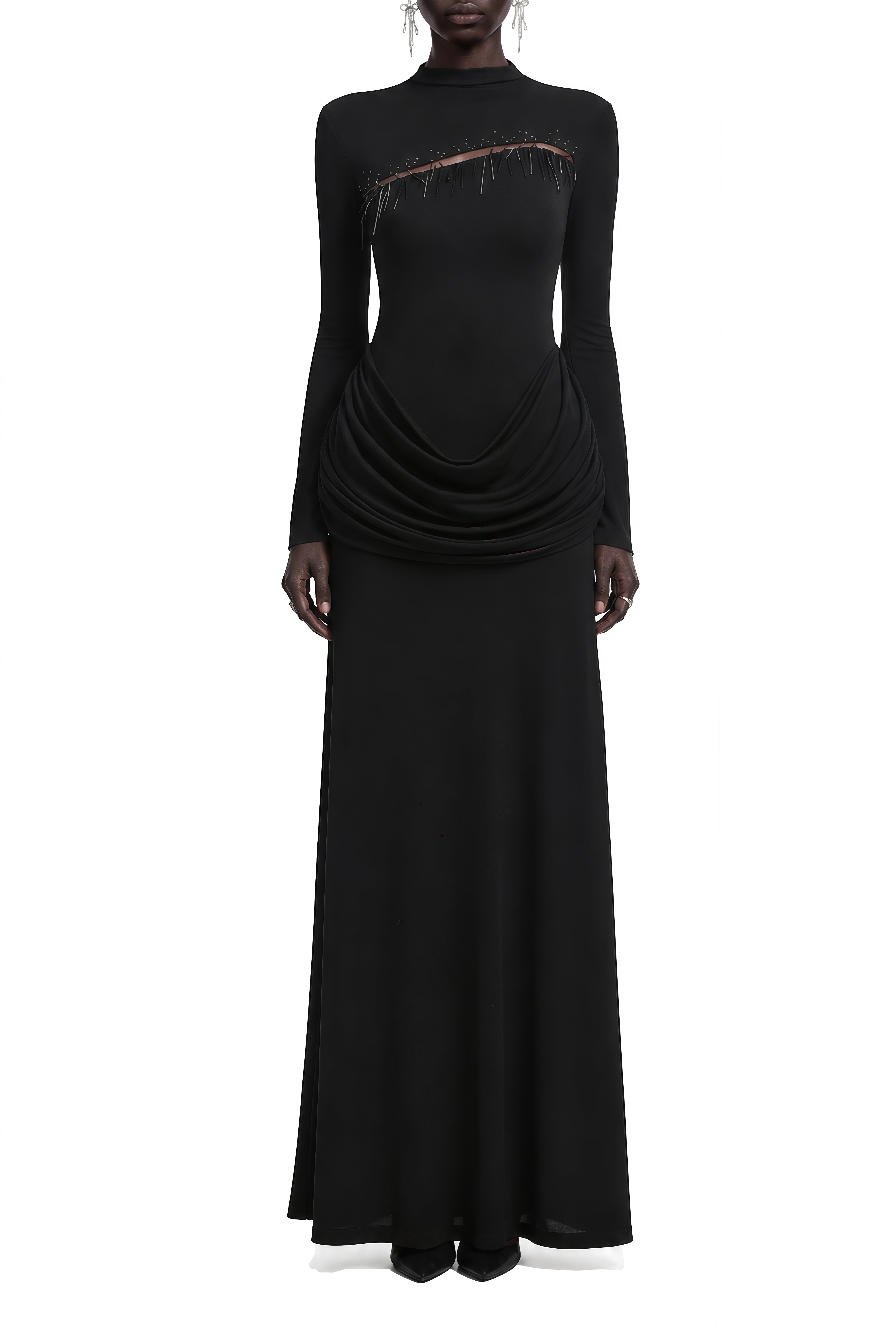 Elizabeth Black Turtleneck Ruched Maxi Dress