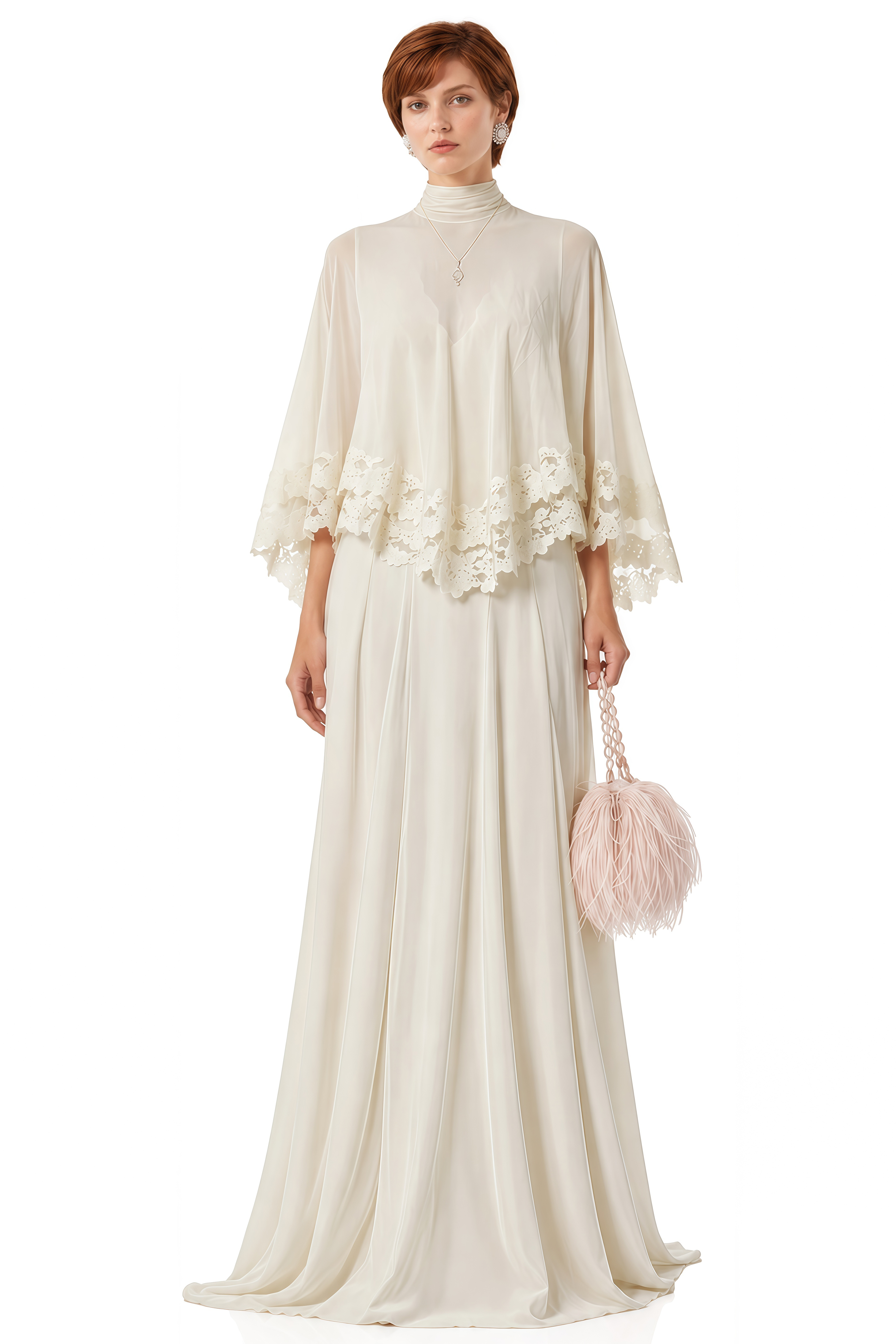 Iris Ivory Cape Sleeve Lace Top & Skirt Set