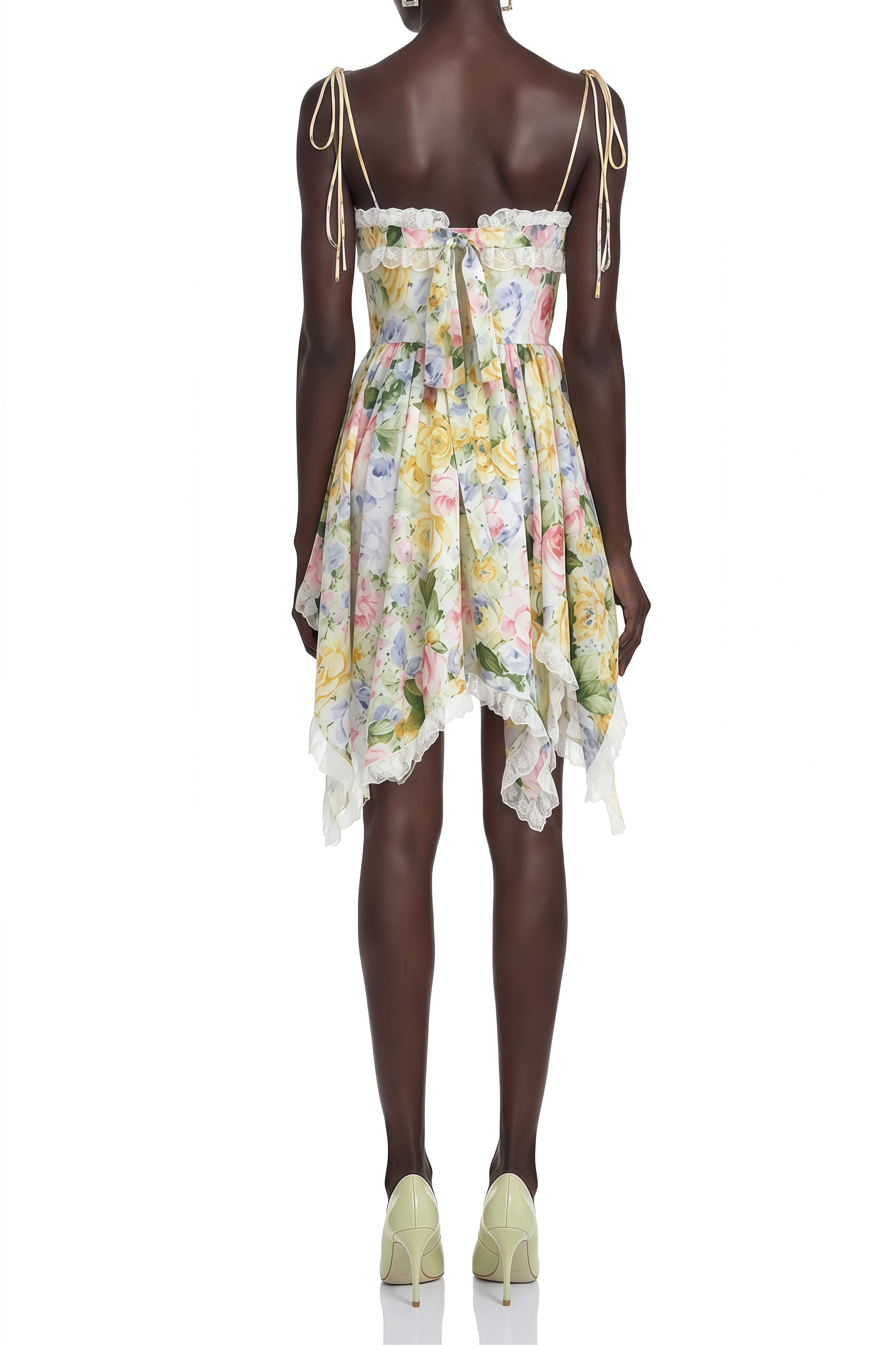 Camille Green Floral Print Ruched Mini Dress