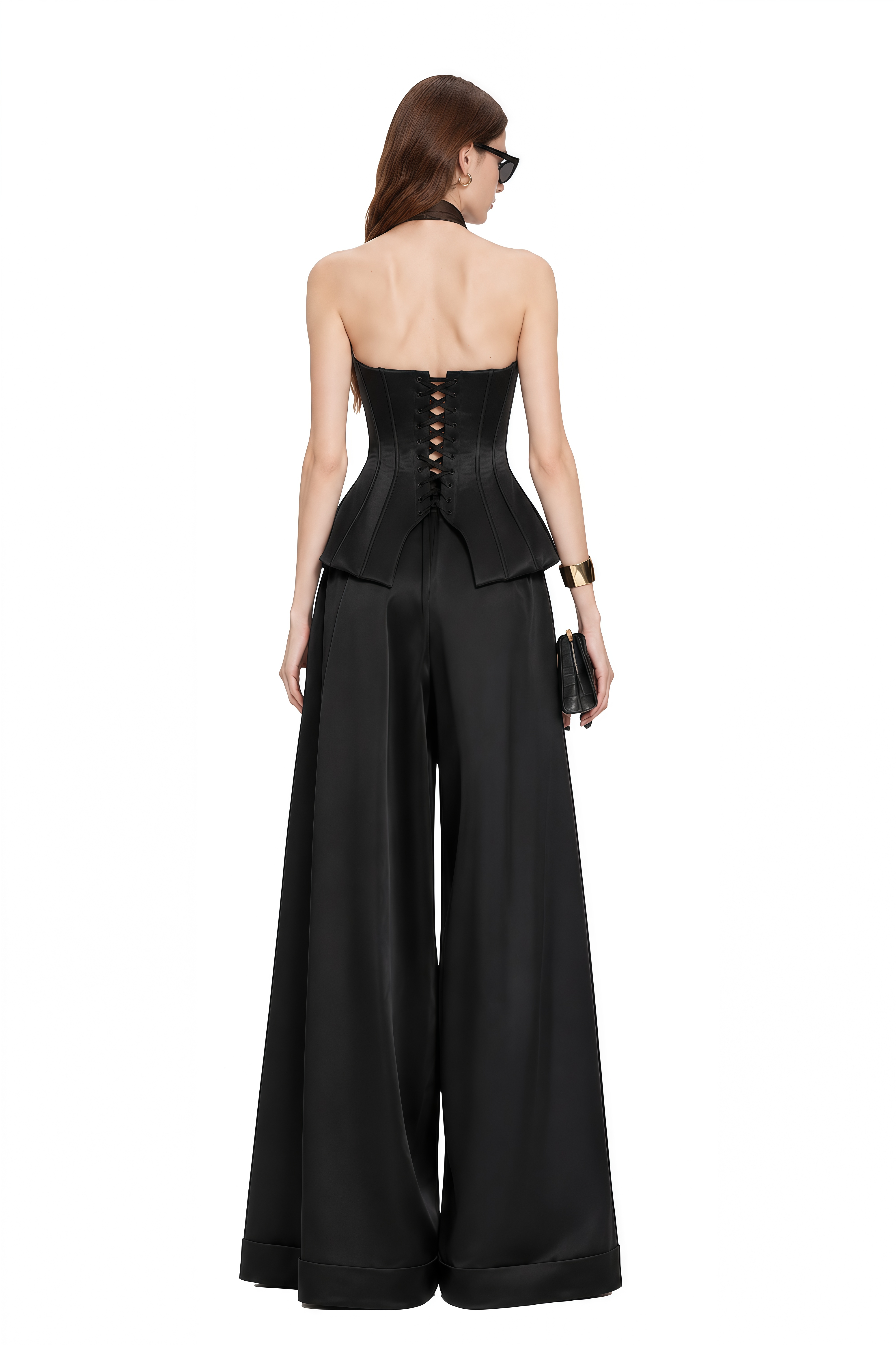 Beatrice Black Strapless Sweetheart Neck Top & Trousers Set