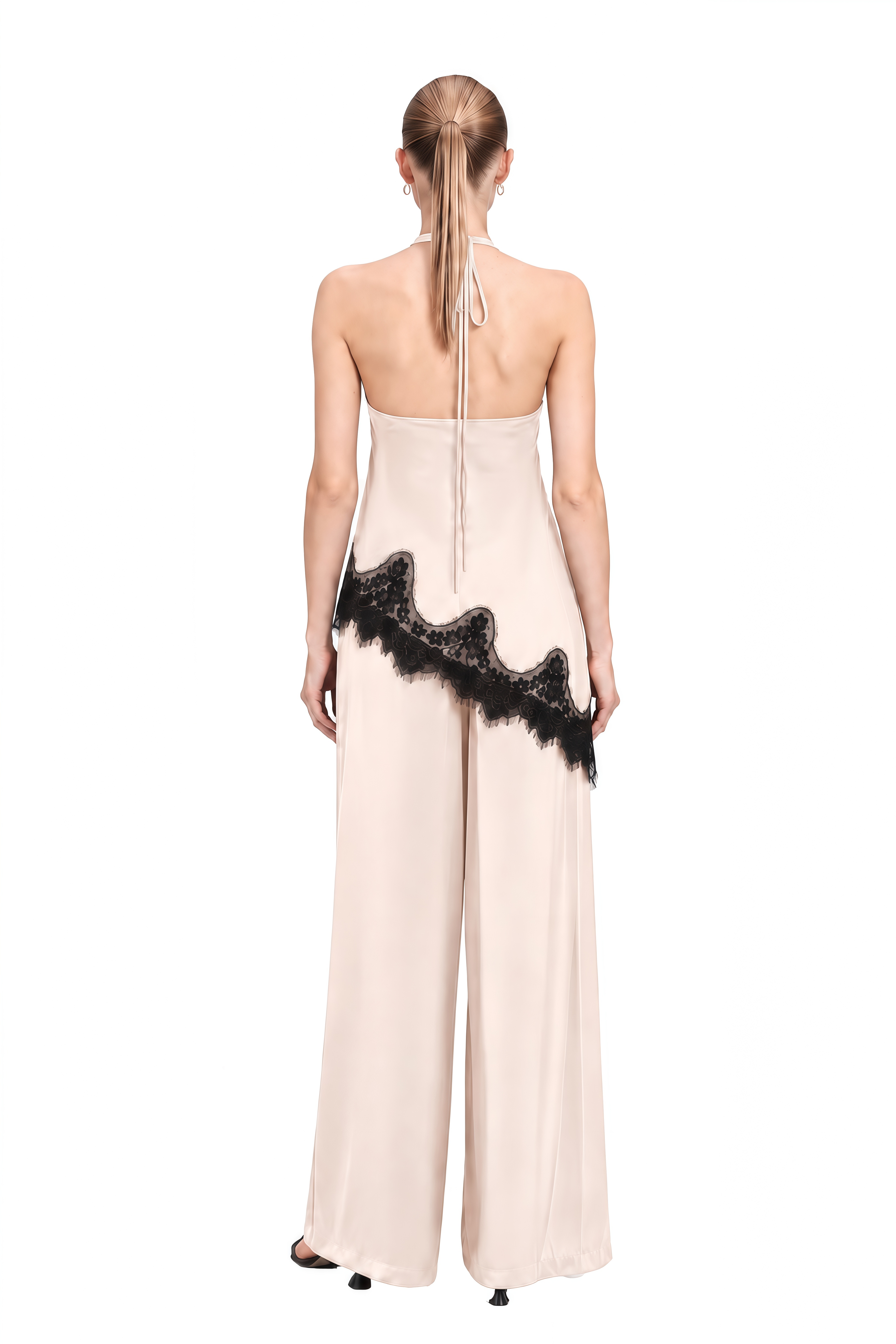 Diana White Halterneck Asymmetrical Top & Trousers Set