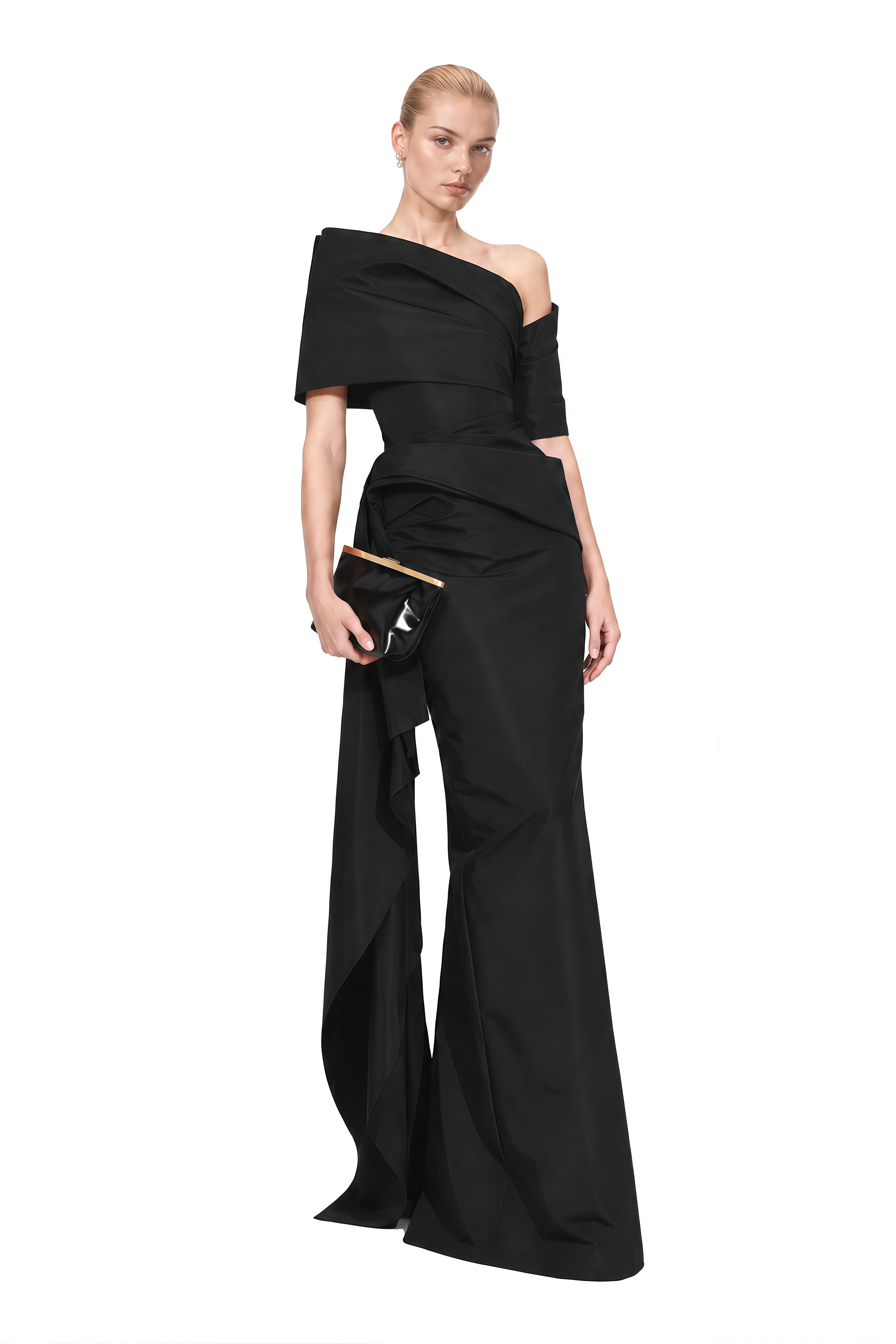 Ophelia Black Asymmetrical Draped Maxi Dress
