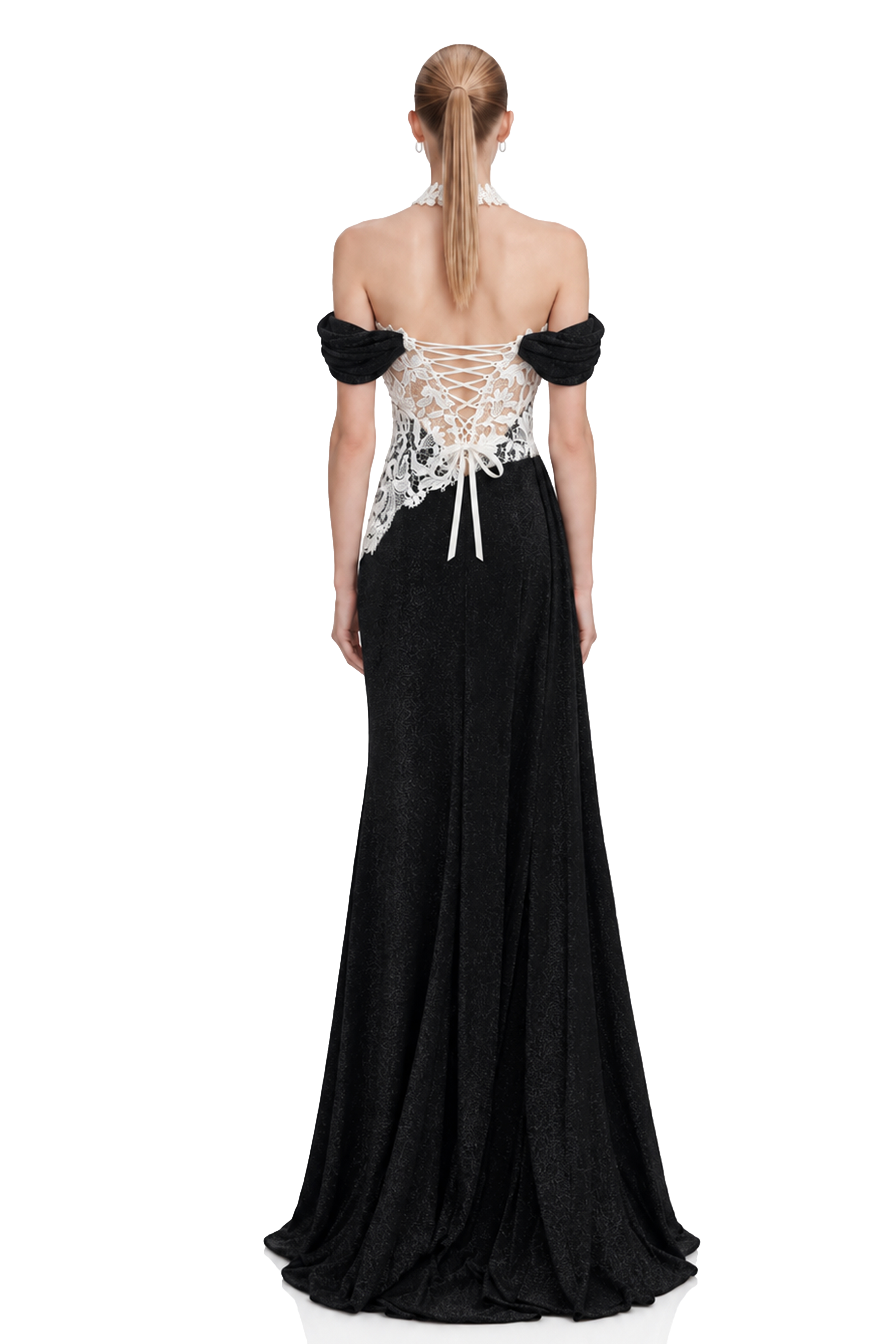 Luna Black Halterneck Contrast Lace Maxi Dress