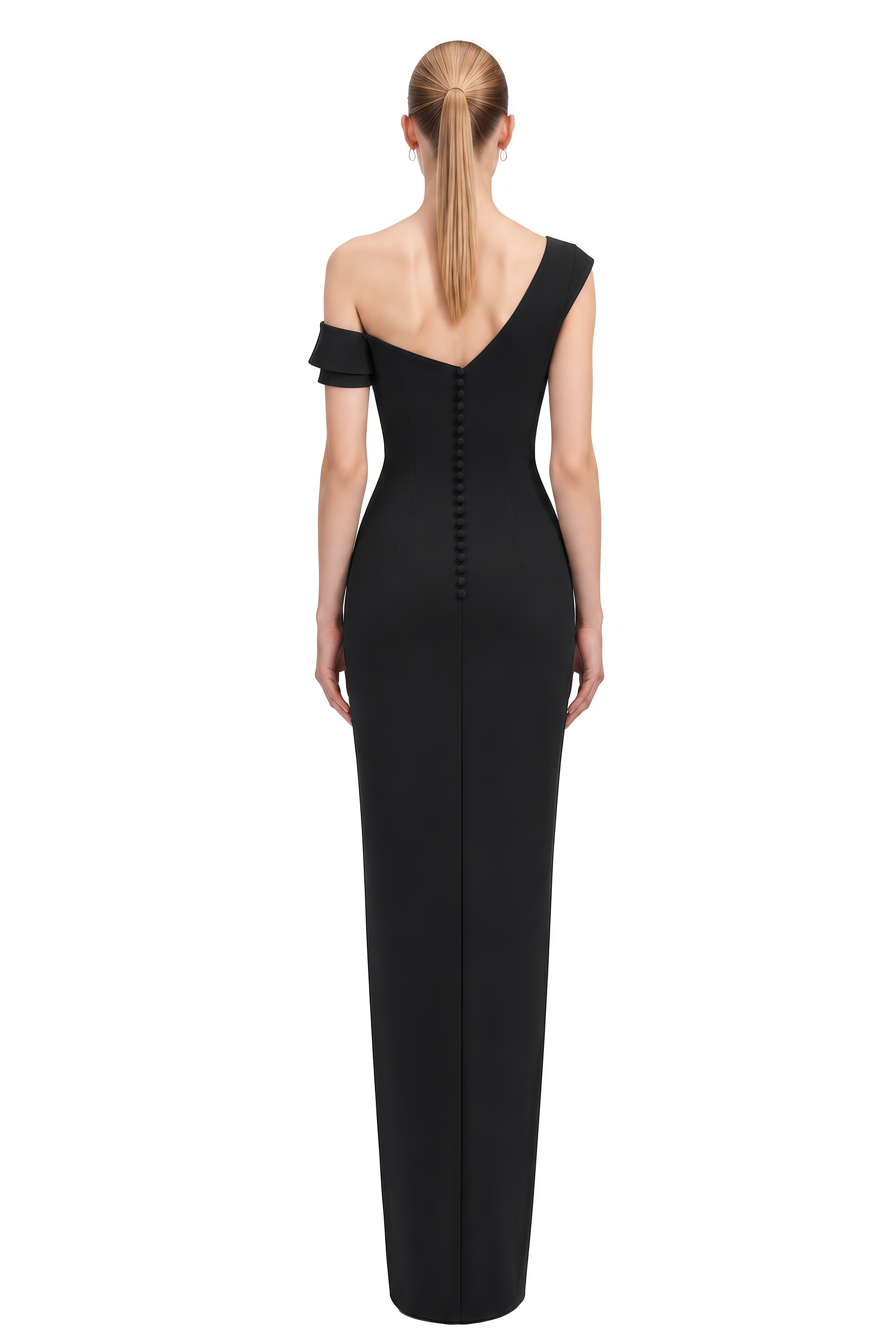 Cecile Black One Shoulder Draped Maxi Dress