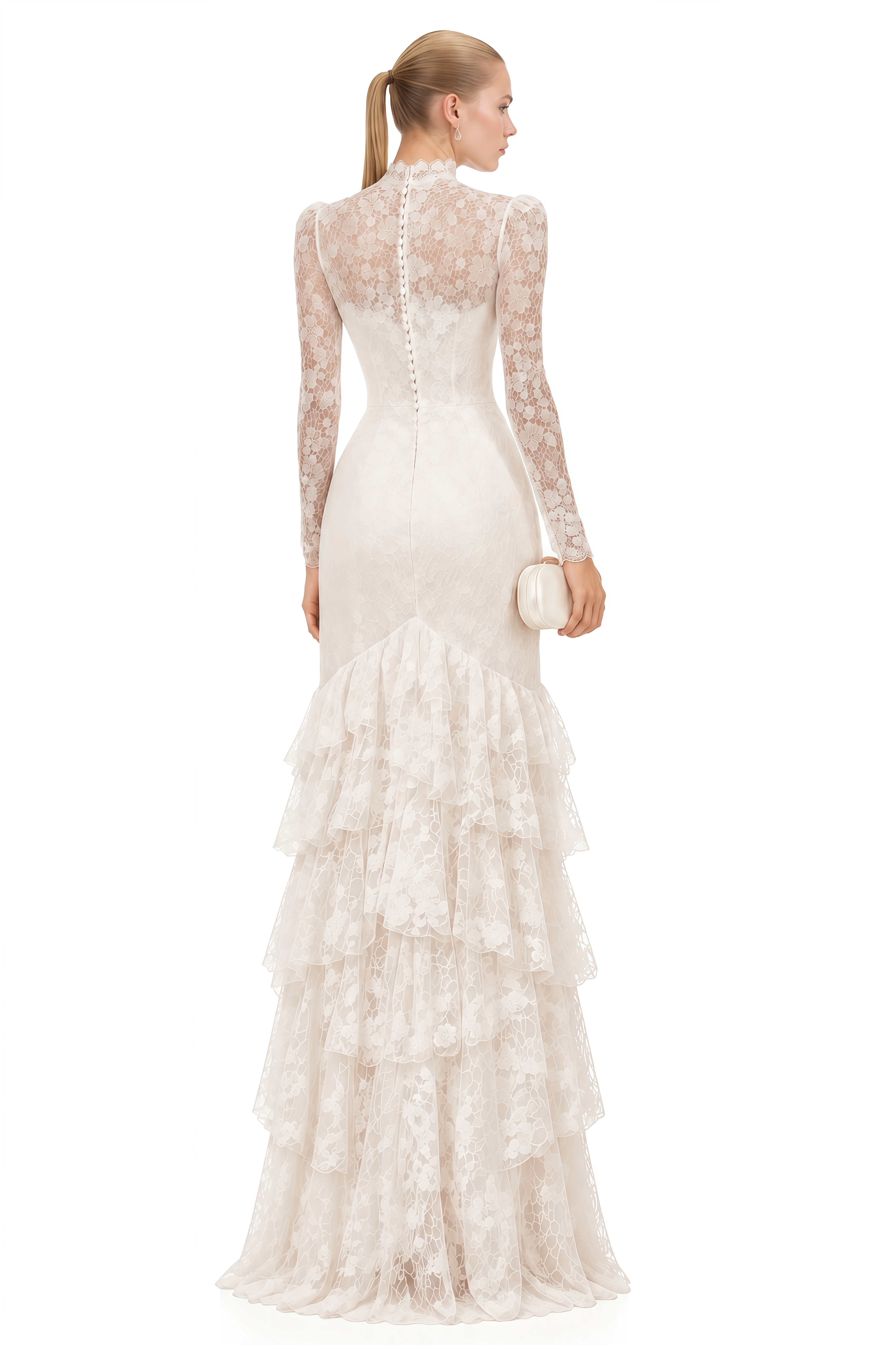 Elowen White Turtleneck Layered Ruffled Maxi Dress