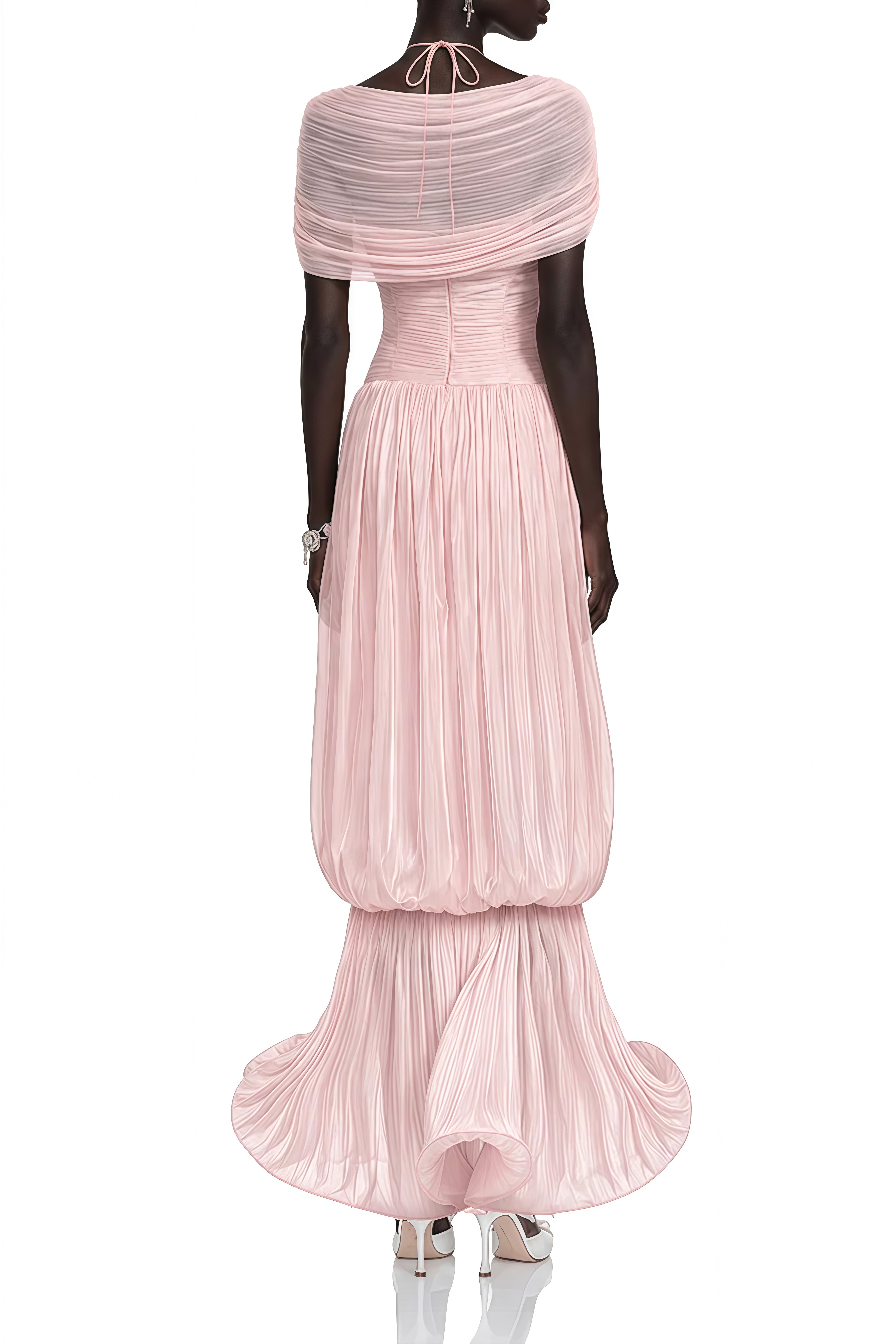Florence Pink Cape Design Ruffled Maxi Dress