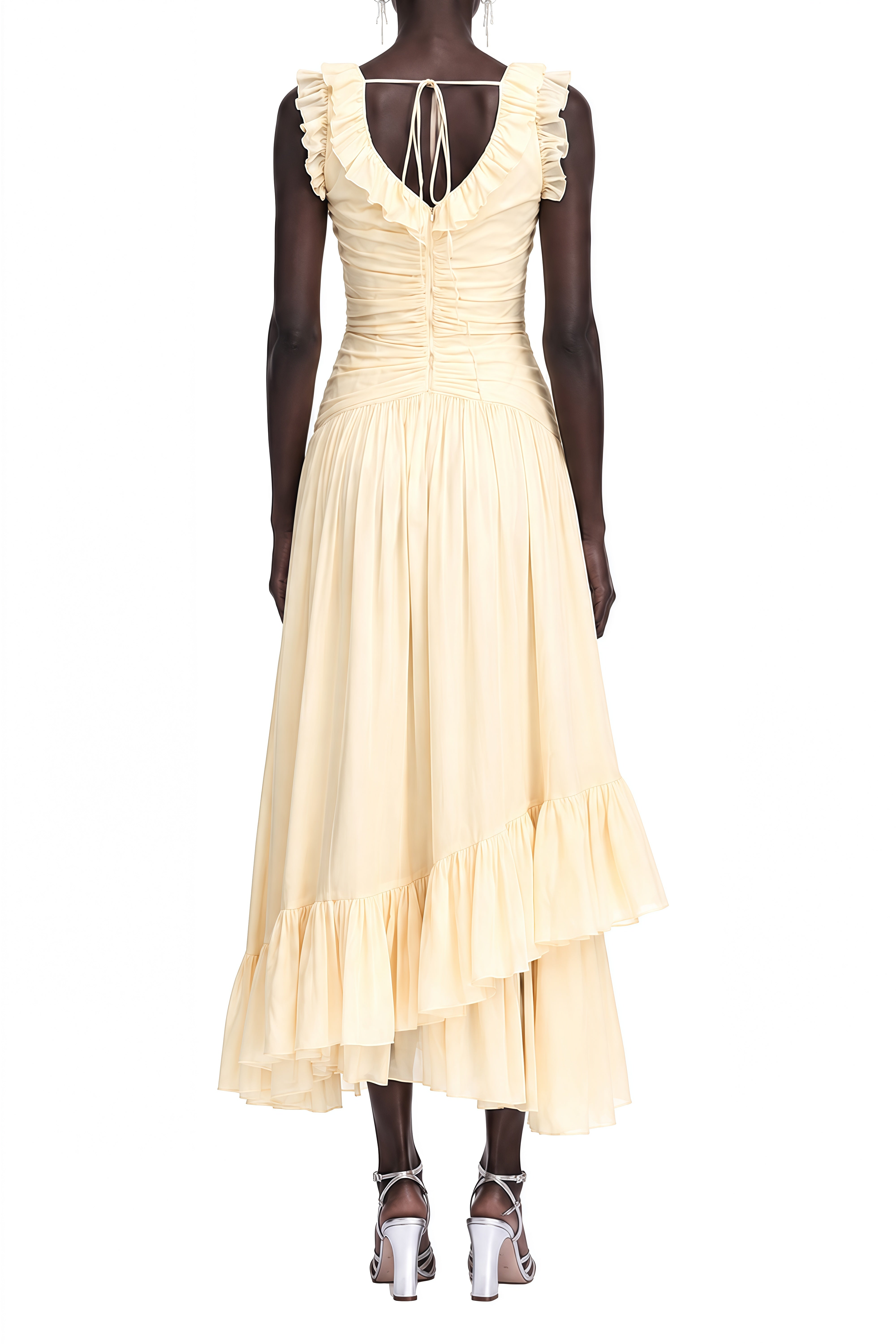 Eulalia Yellow Asymmetrical Ruffled Maxi Dress