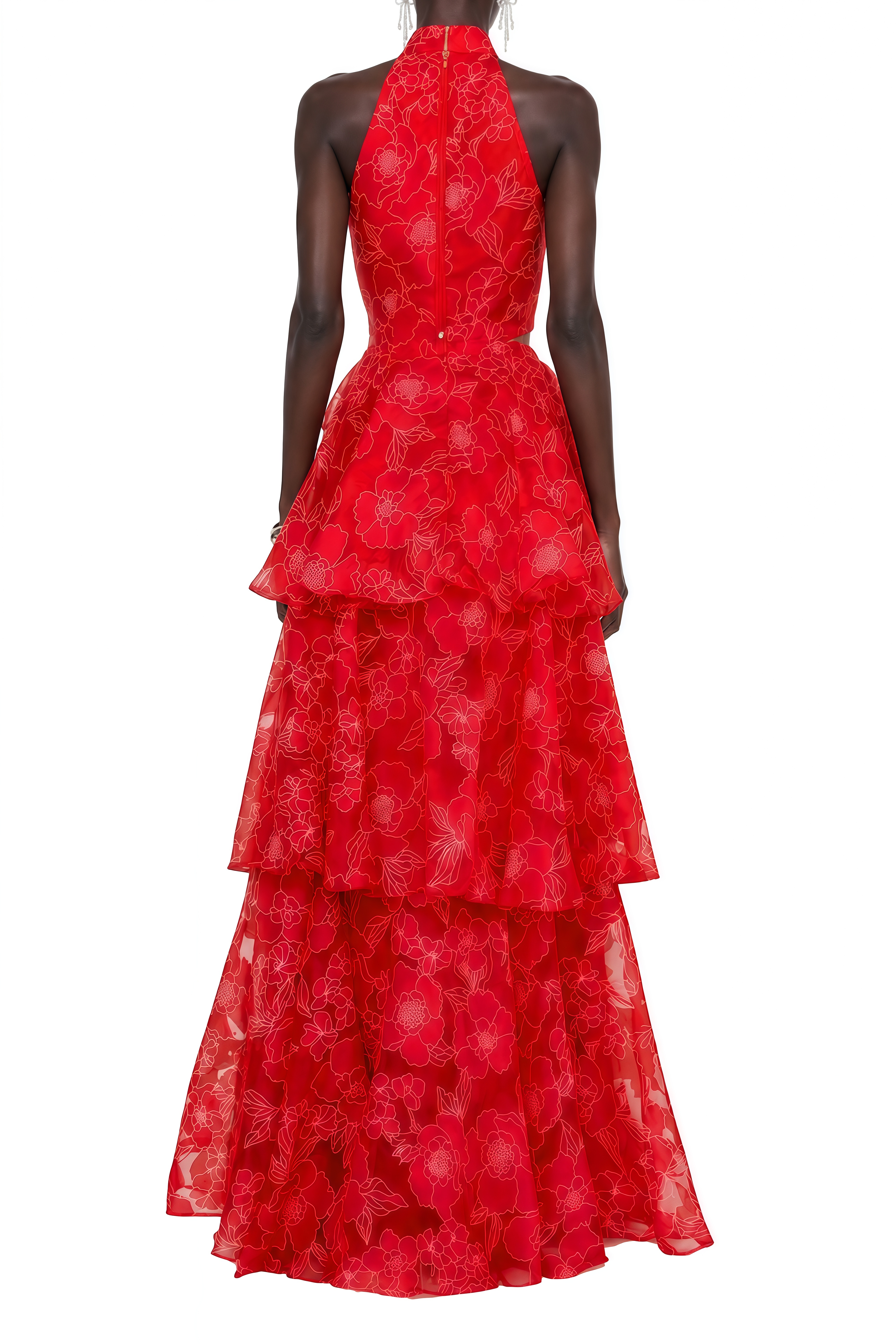 Camille Red Sleeveless Floral Top & Skirt Set