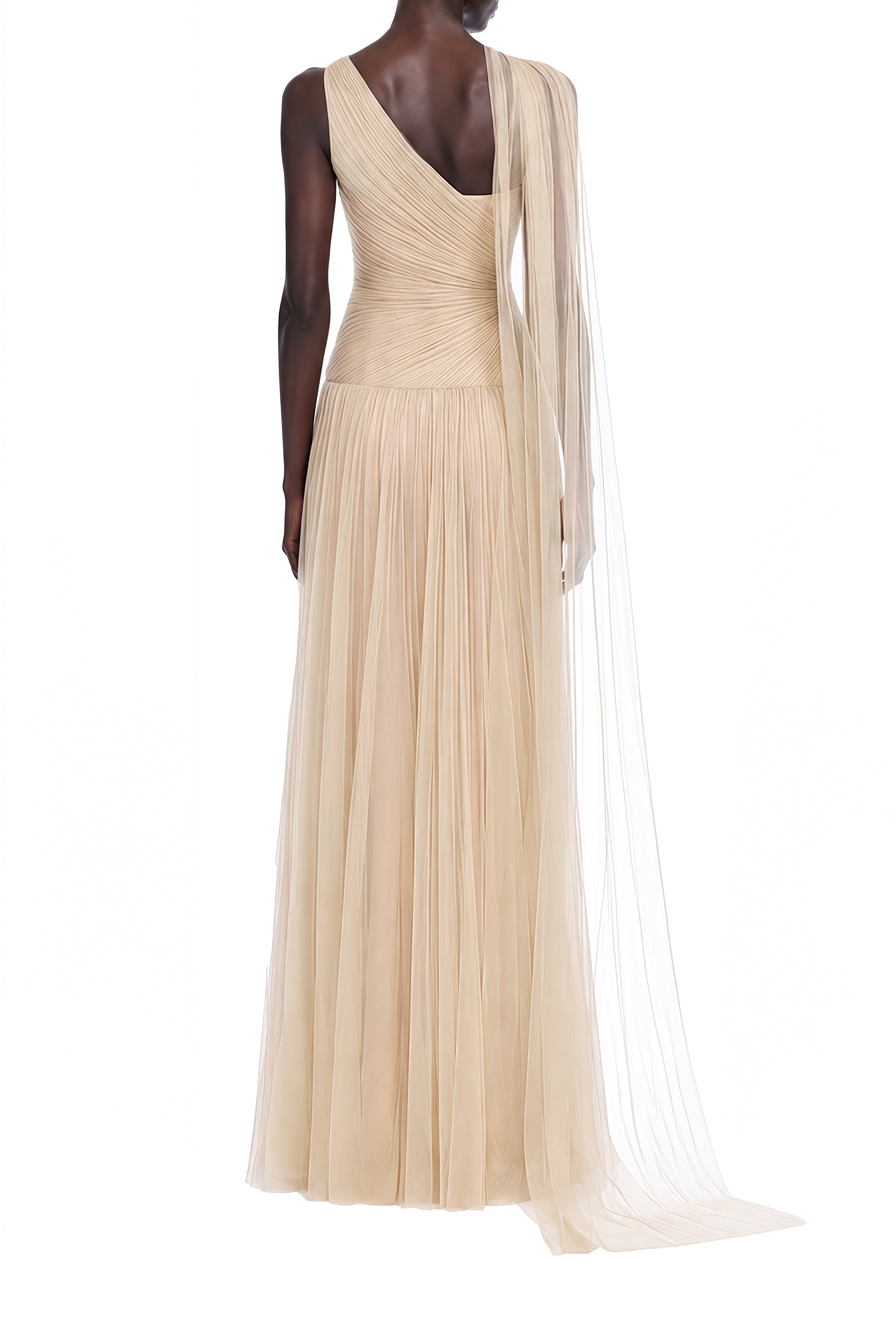 Coralie Champagne Asymmetrical Draped Maxi Dress